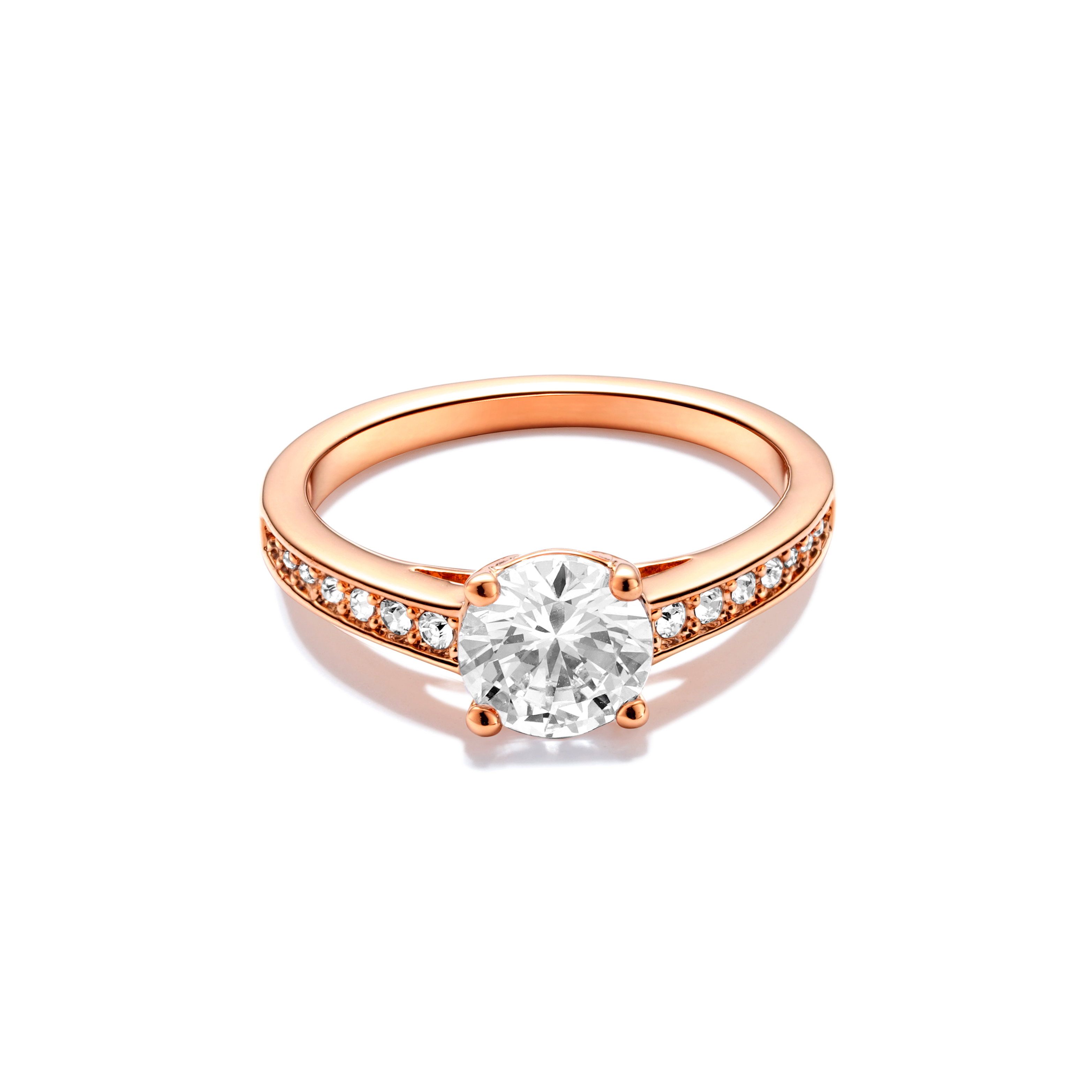 Attract Round CZ Solitaire Ring with Swarovski Crystals Rose Gold Plated
