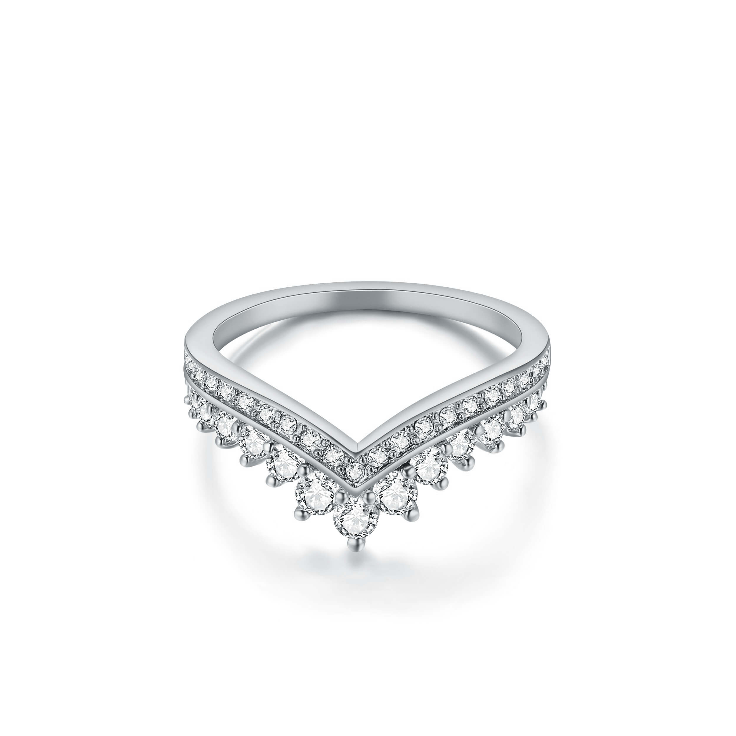 Princess Wishbone Ring with Swarovski Crystals Rhodium Plated