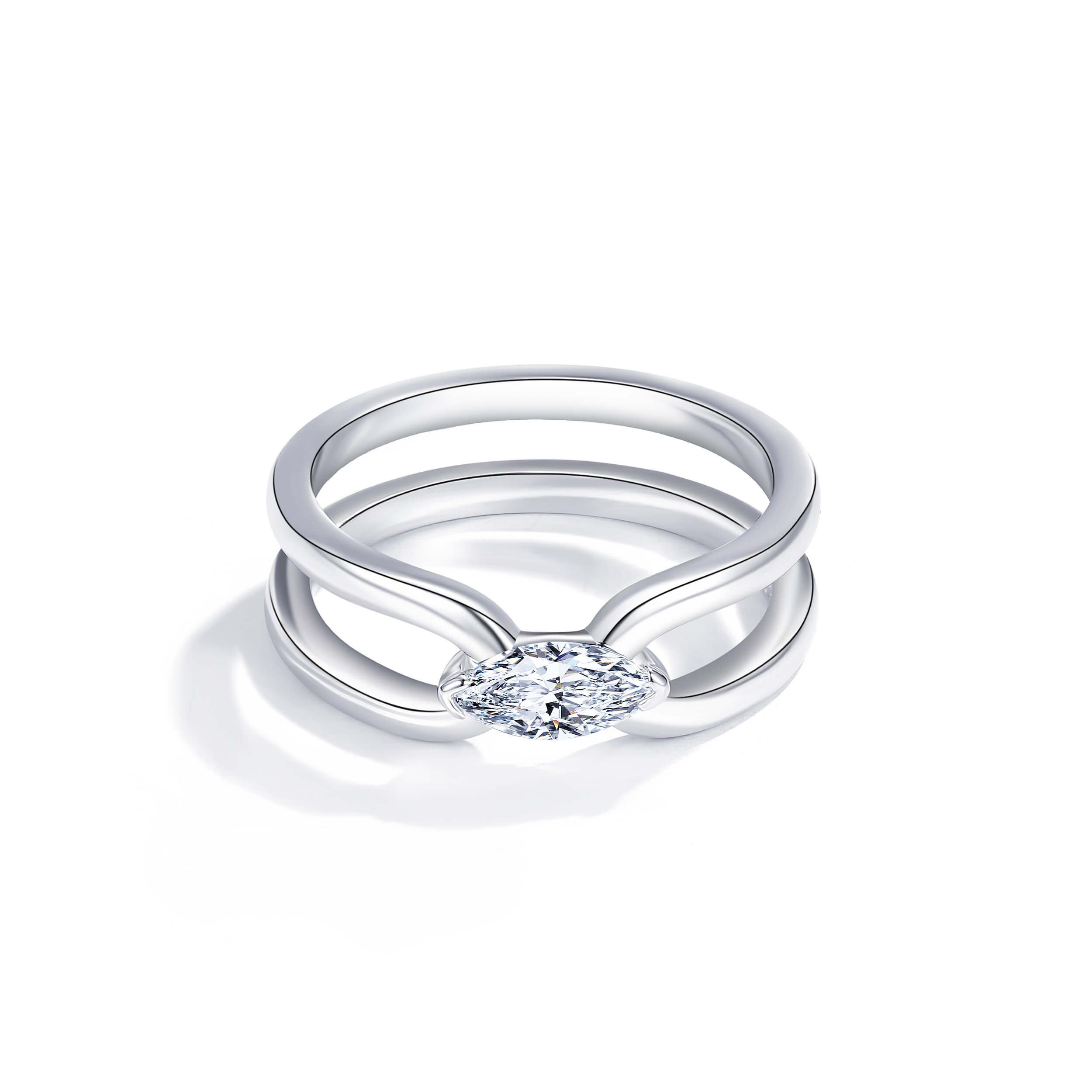 Stevie Unchained Ring with Marquise Cubic Zirconia Rhodium Plated