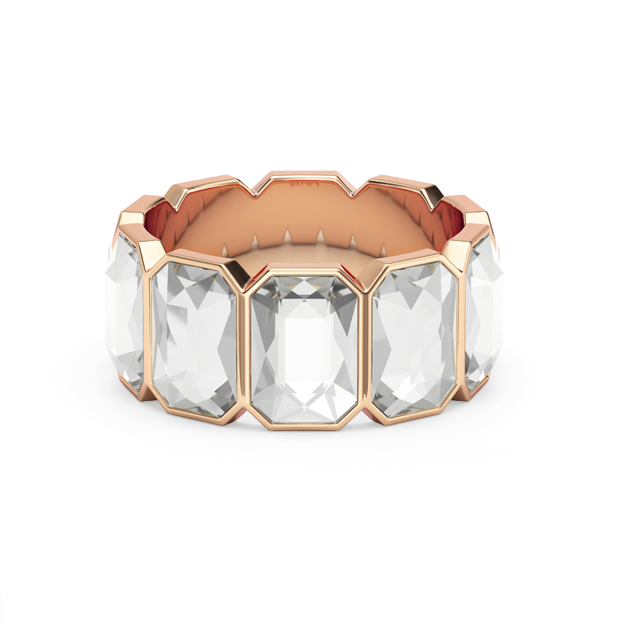 Octagon Band Ring Clear Crystals Rose Gold Plated
