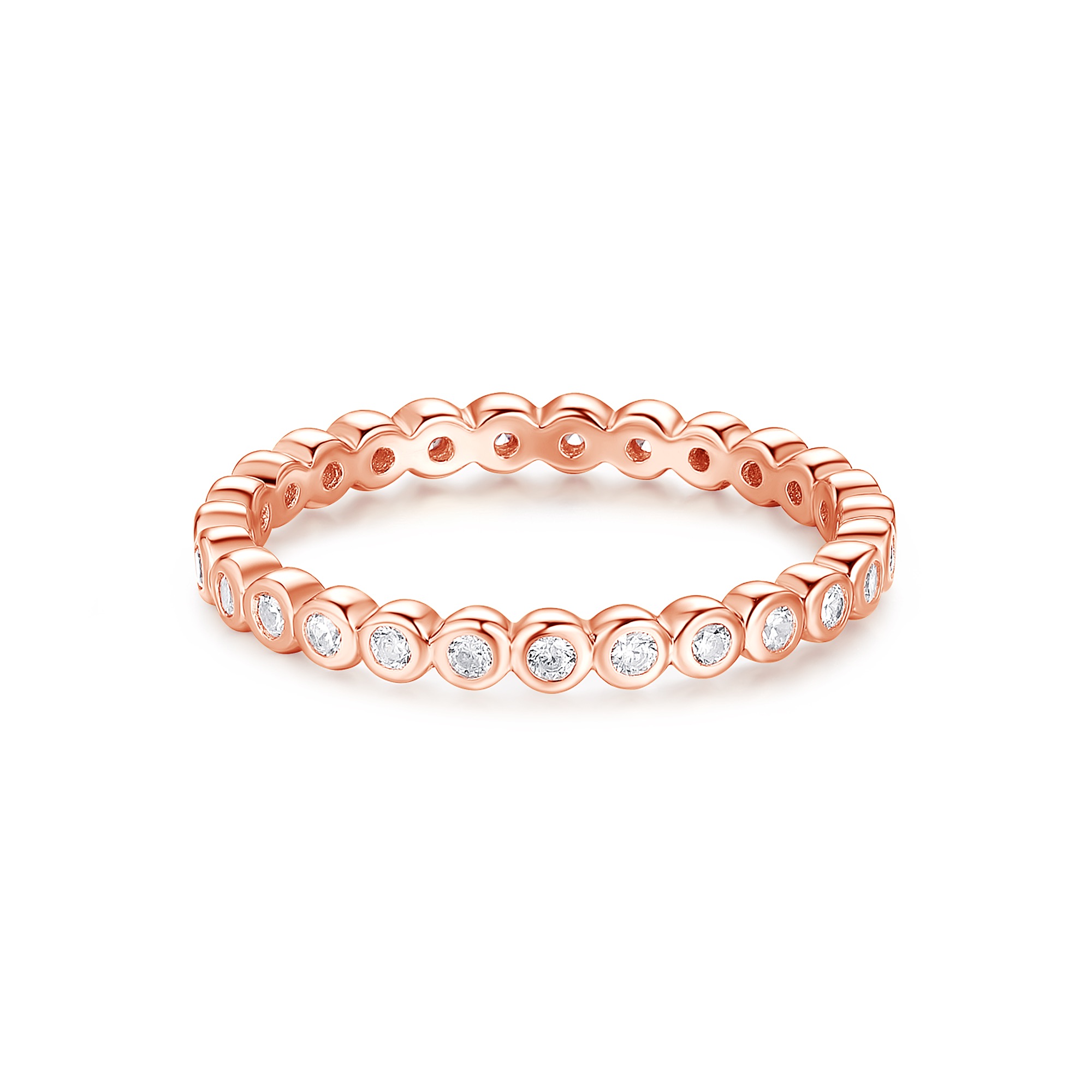 Alluring Small Brilliant Cut Stackable Ring Sterling Silver Rose Gold Plated