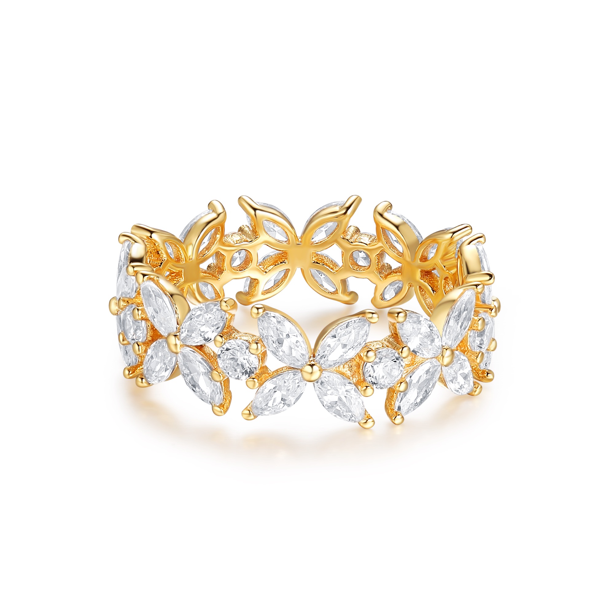 Victoria Alternating Statement Ring Sterling Silver Gold Plated Bridal Cocktail