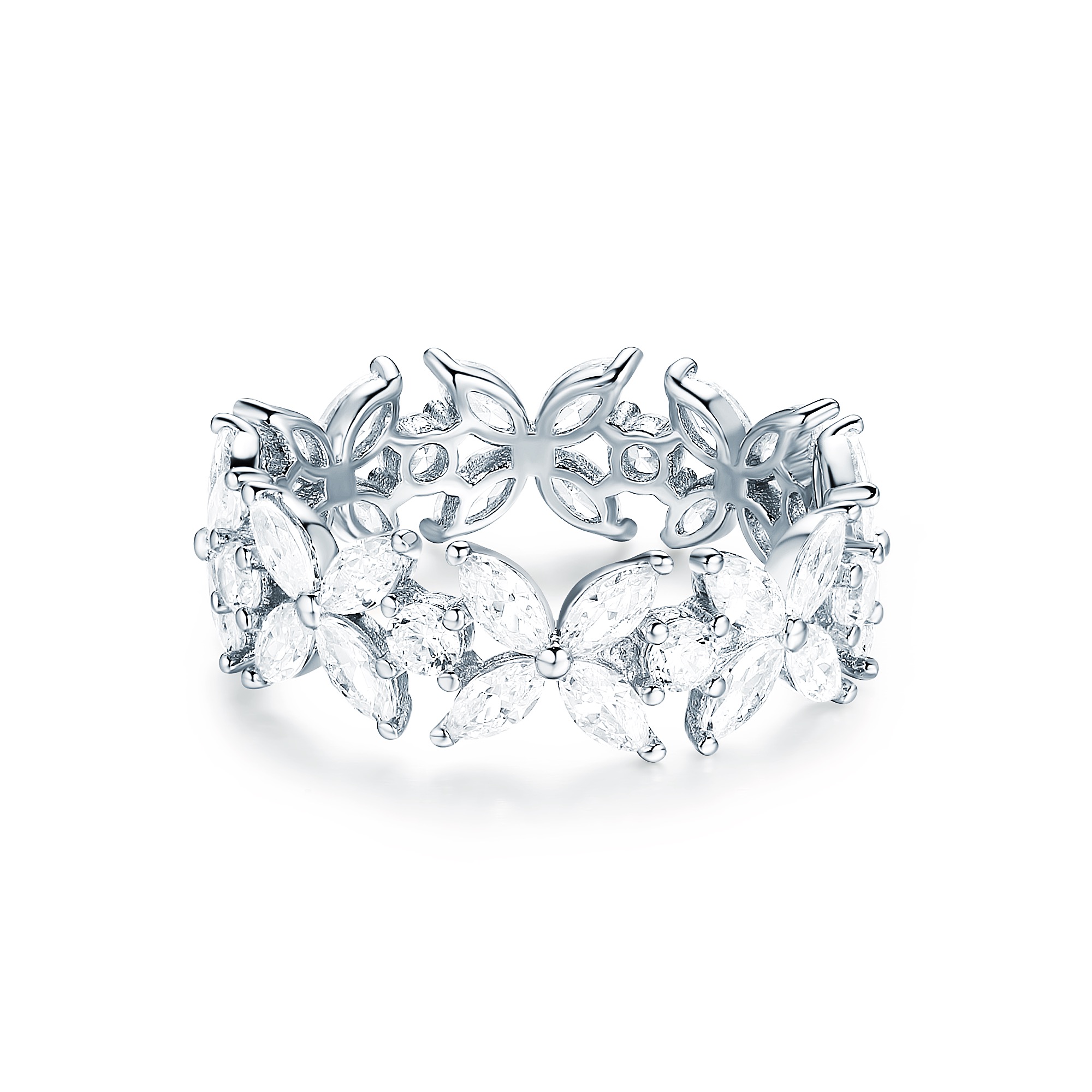 Victoria Alternating Statement Ring Sterling Silver White Gold Plated Bridal Cocktail