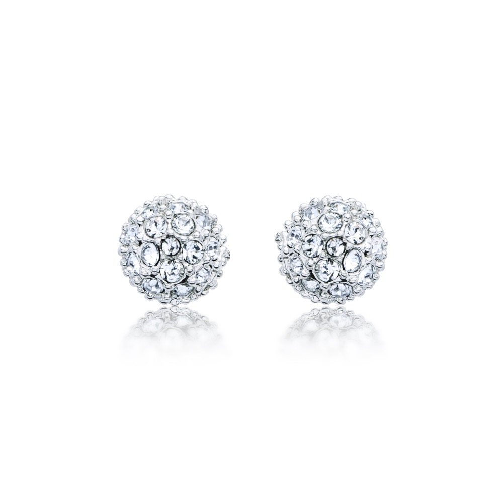 MYJS Emma Pave Ball Earrings Stud with Swarovski Crystal White Gold Plated Bridal Wedding
