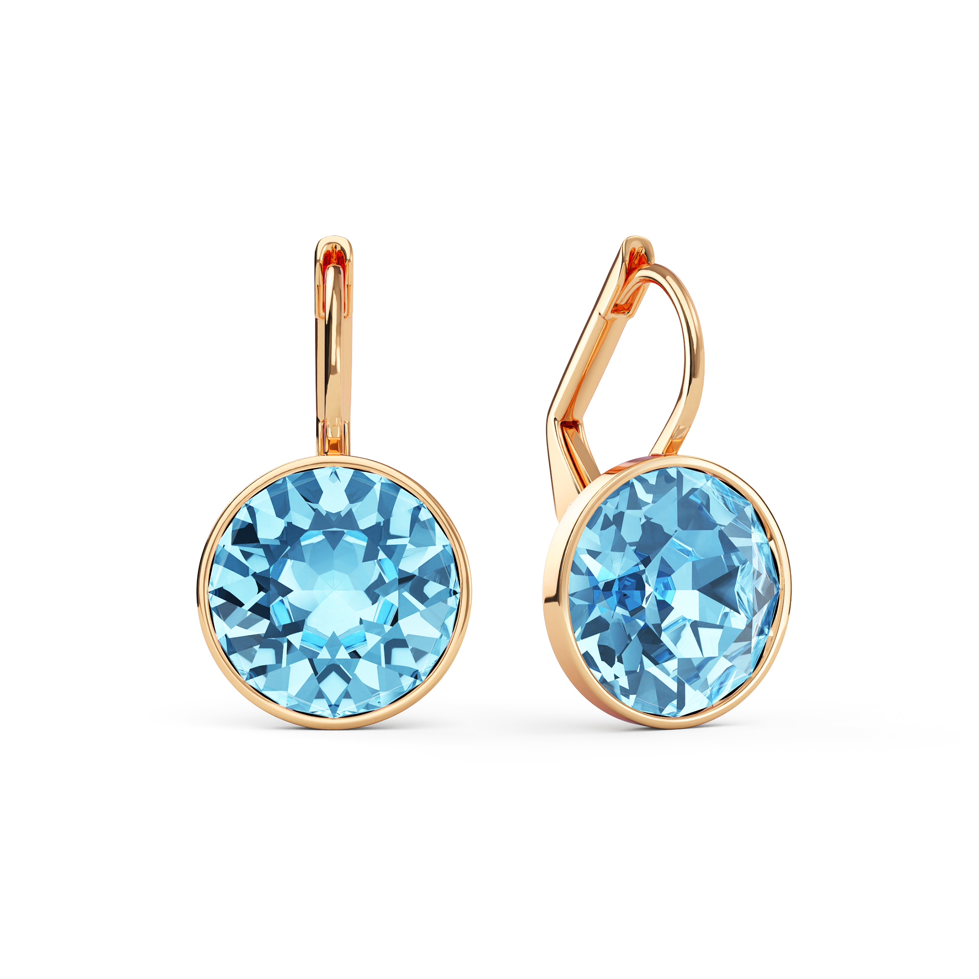 Bella Earrings with 4 Carat Aquamarine Crystals Rose Gold Plated