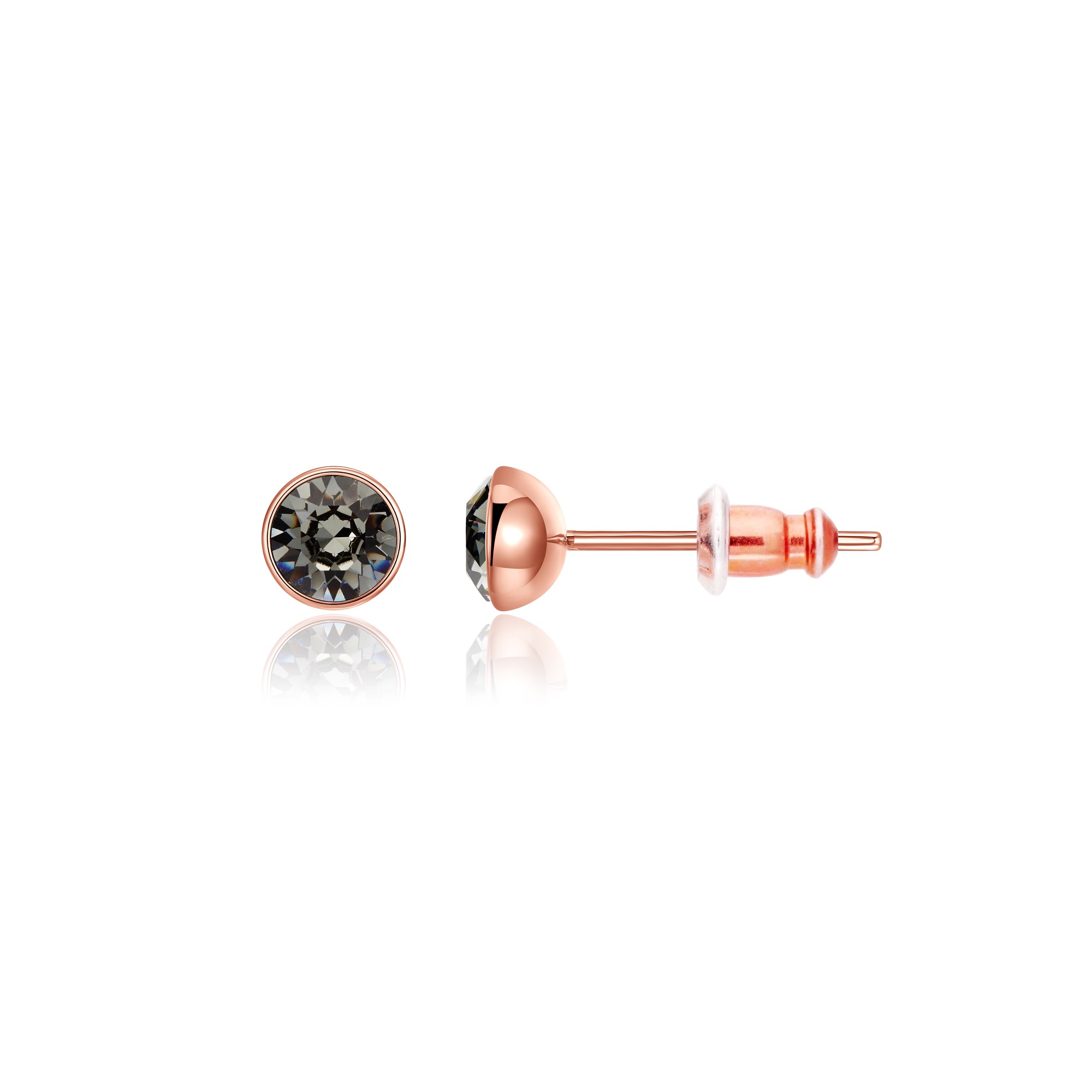 Signature Stud Earrings with 3 Sizes Crt Swarovski Black Diamond Crystals Rose Gold Plated