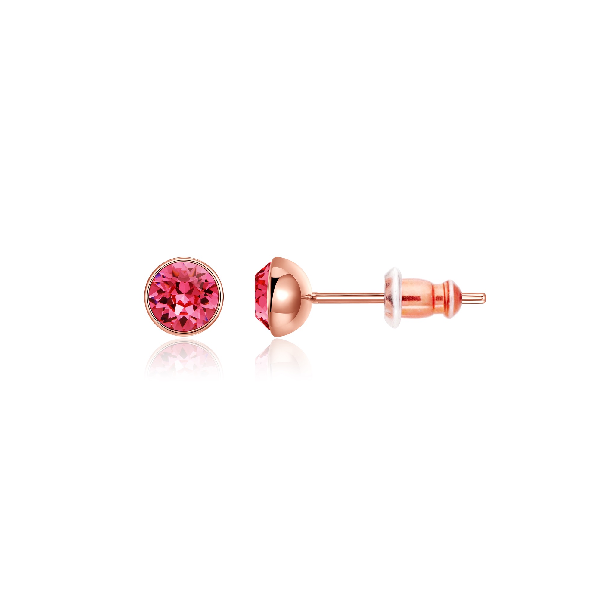 Signature Stud Earrings with 3 Sizes Crt Indian Pink Swarovski Crystals Rose Gold Plated