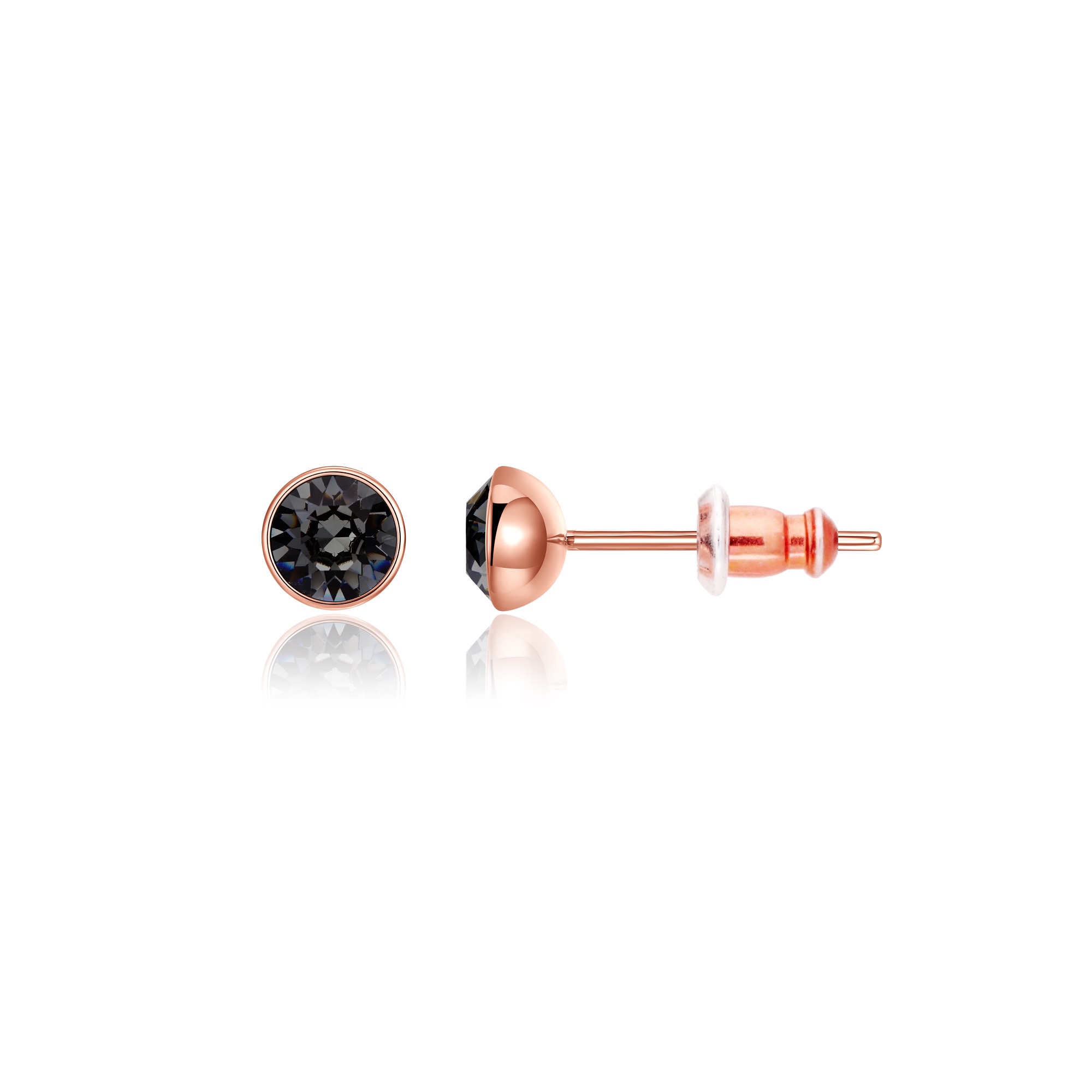 Signature Stud Earrings with 3 Sizes Crt Silver Night Swarovski Crystals Rose Gold Plated