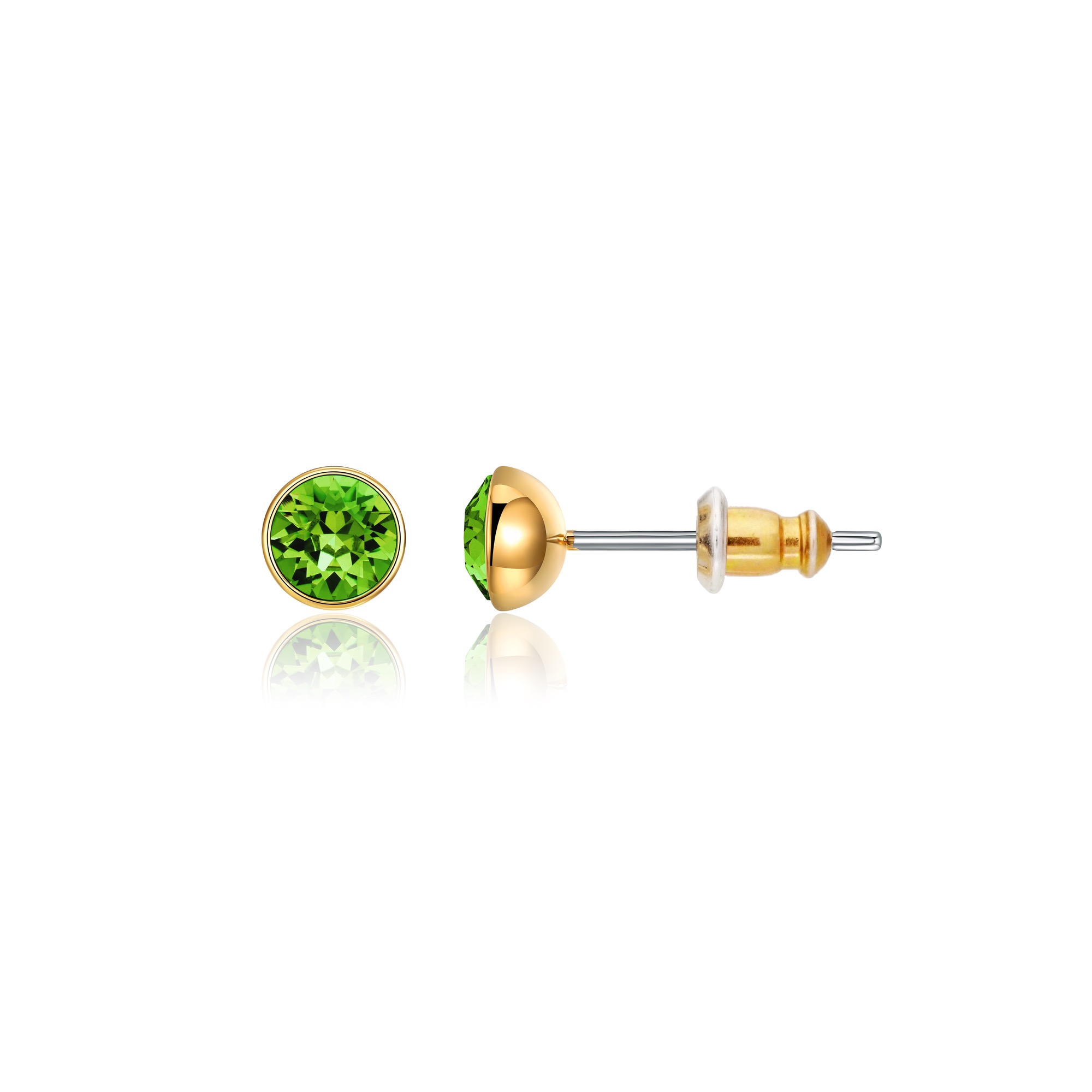 Signature Stud Earrings with 3 Sizes Carat Fern Green Swarovski Crystals Gold Plated