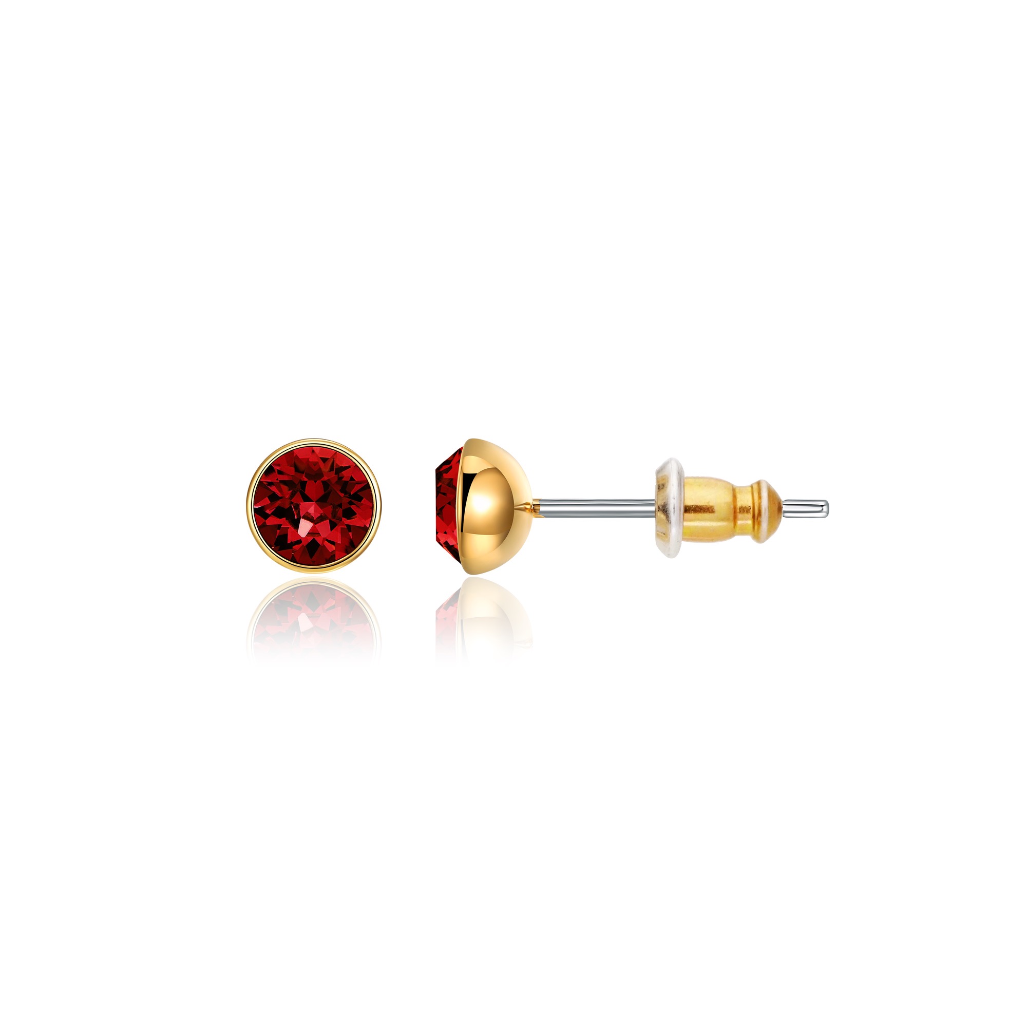 Signature Stud Earrings with 3 Sizes Carat Ruby Swarovski Crystals Gold Plated