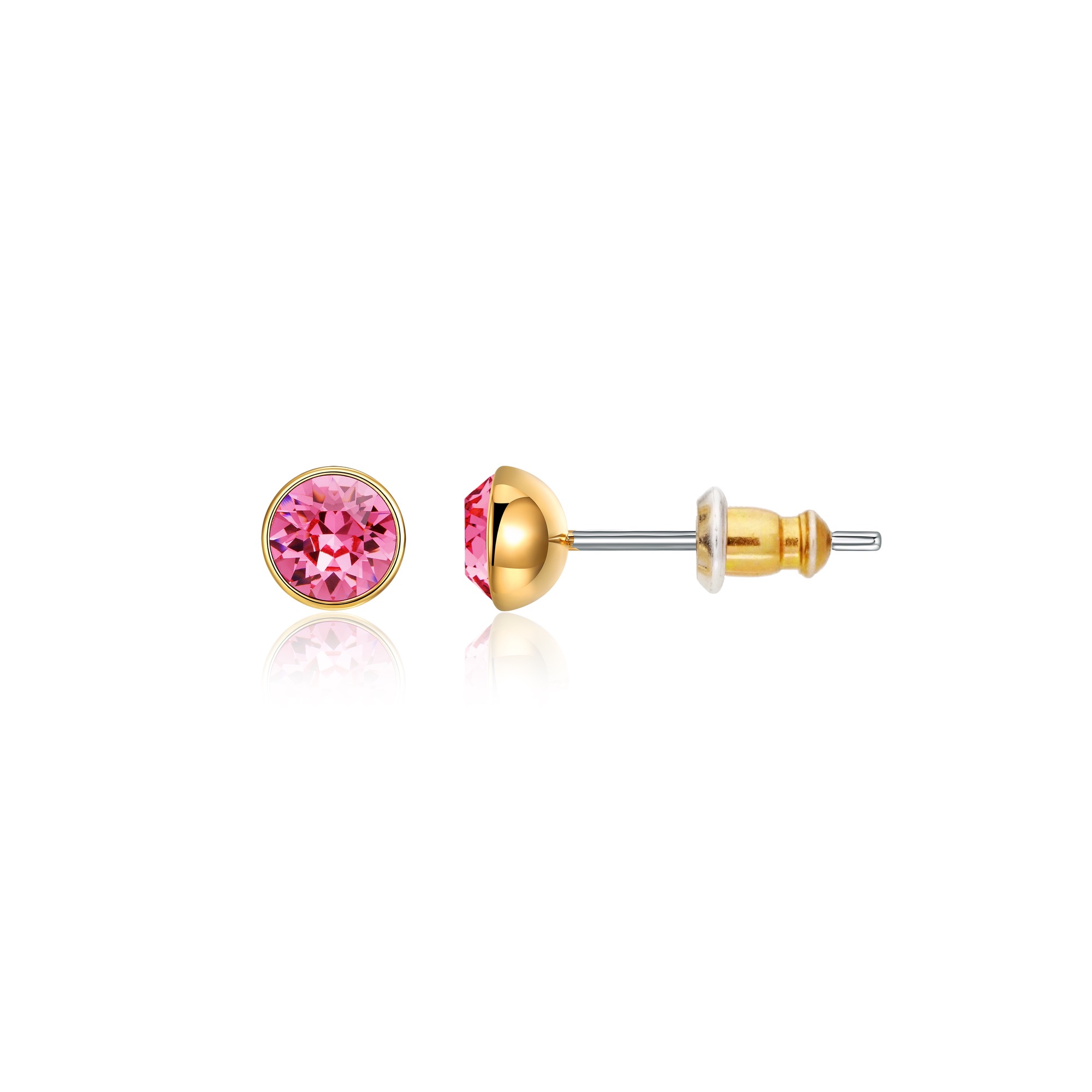 Signature Stud Earrings with 3 Sizes Carat Rose Swarovski Crystals Gold Plated
