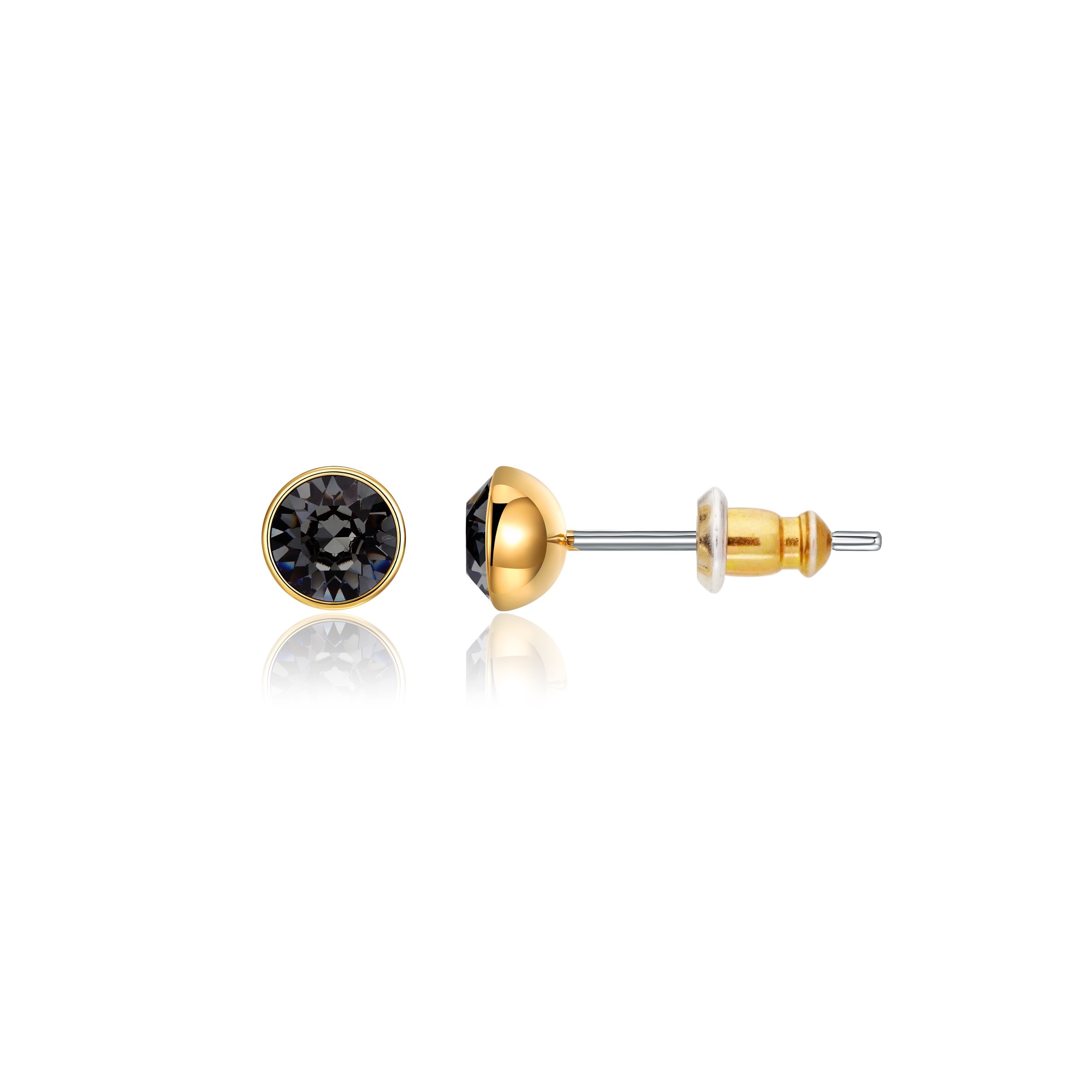 Signature Stud Earrings with 3 Sizes Carat Silver Night Swarovski Crystals Gold Plated
