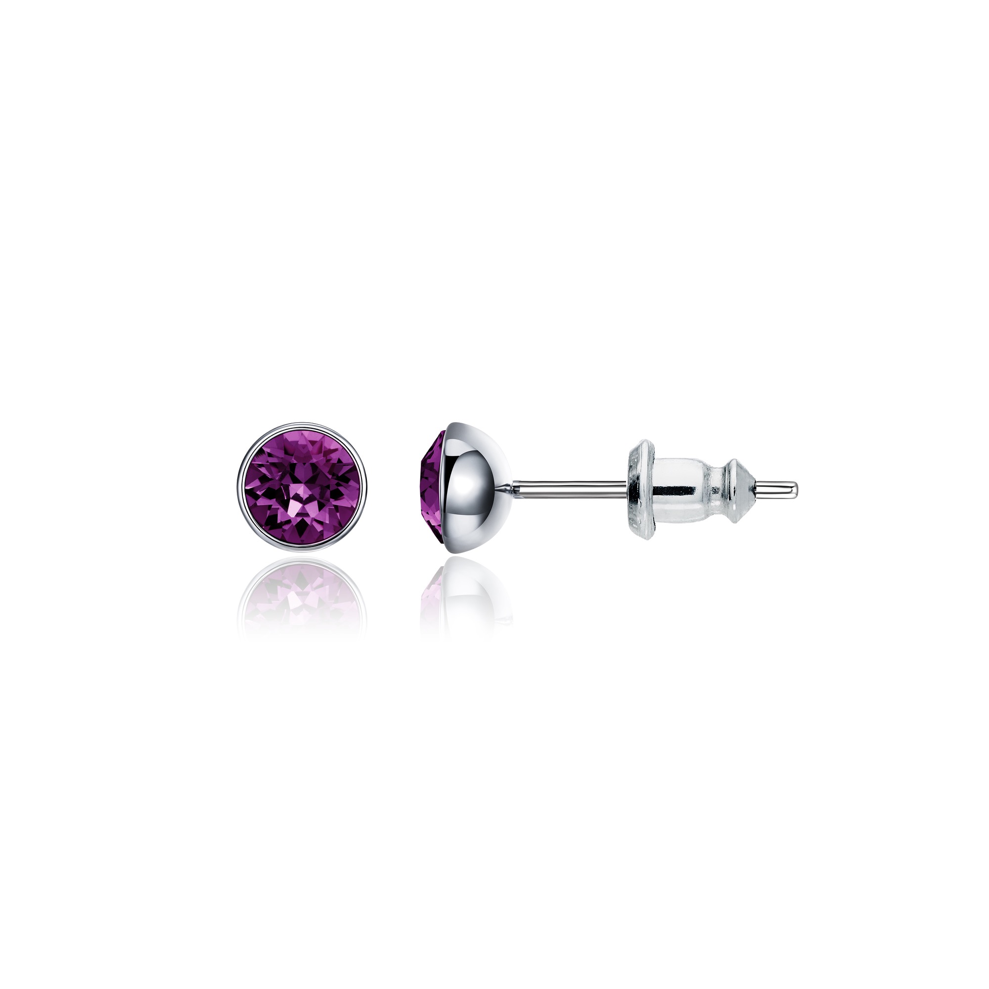 Signature Stud Earrings with 3 Sizes Carat Amethyst Swarovski Crystals Rhodium Plated