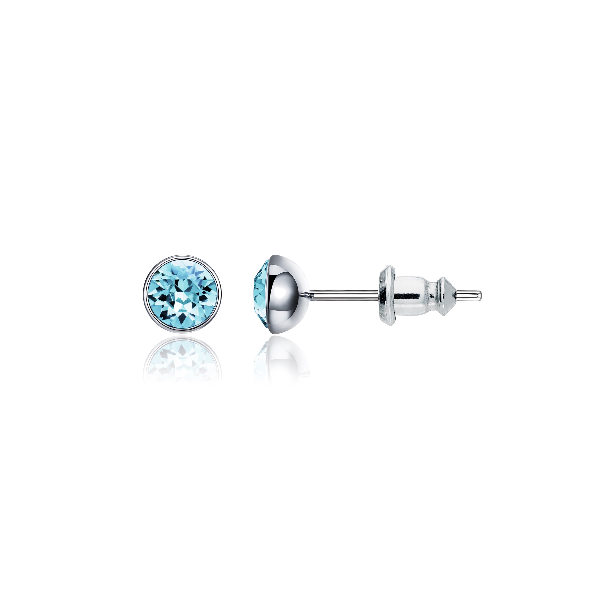 Signature Stud Earrings with 3 Sizes Carat Aquamarine Swarovski Crystals Rhodium Plated