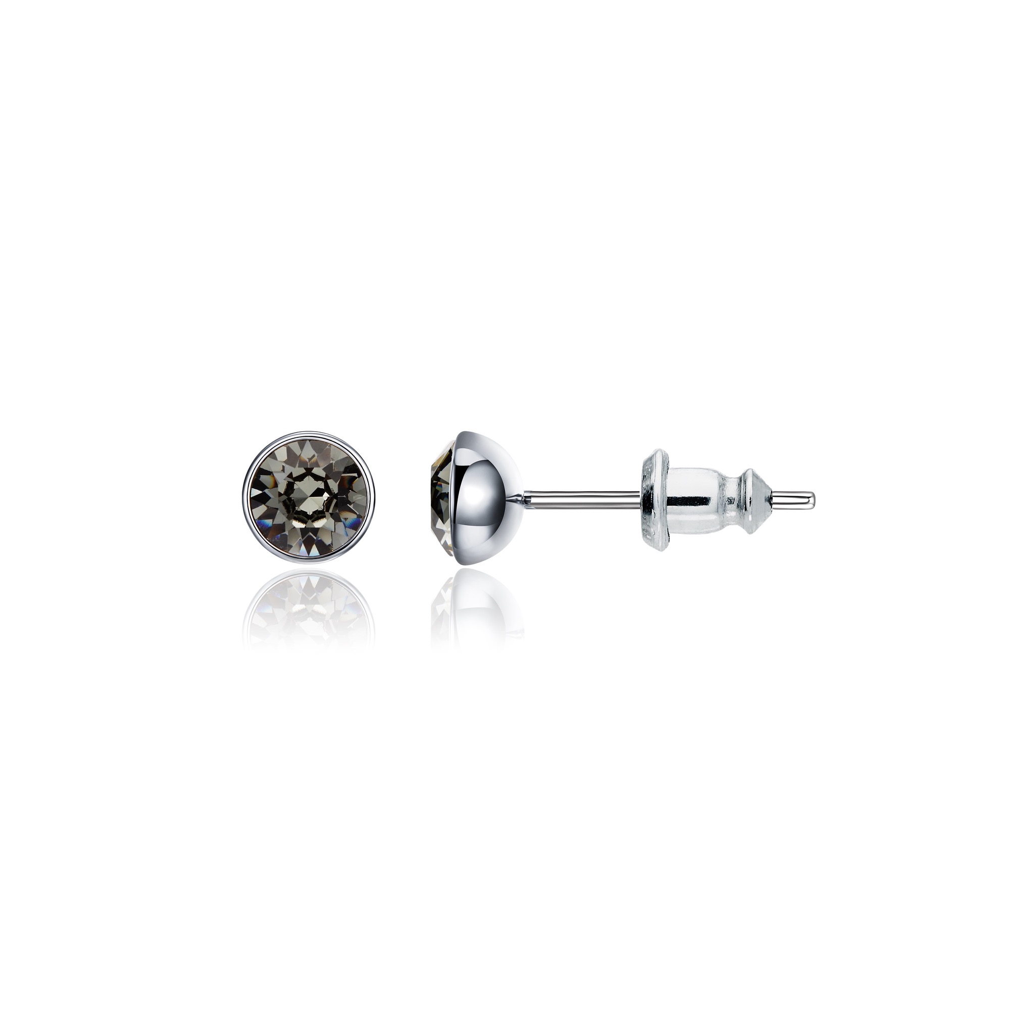 Signature Stud Earrings with 3 Sizes Crt Black Diamond Swarovski Crystals Rhodium Plated