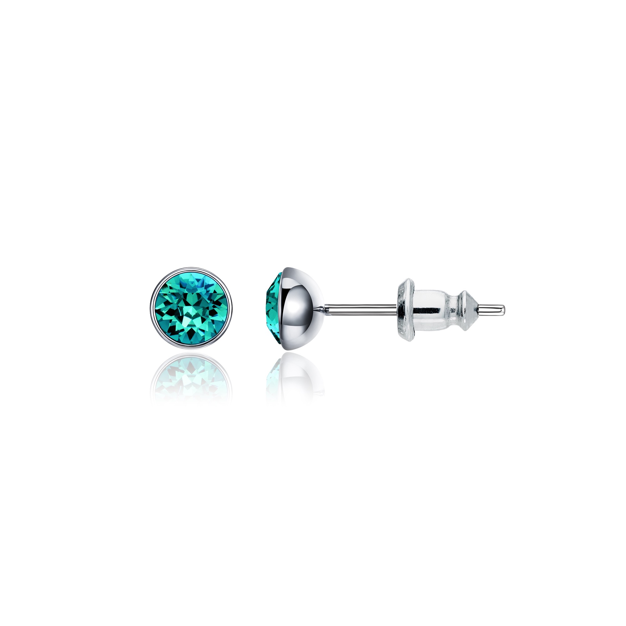 Signature Stud Earrings with 3 Sizes Carat Blue Zircon Swarovski Crystals Rhodium Plated