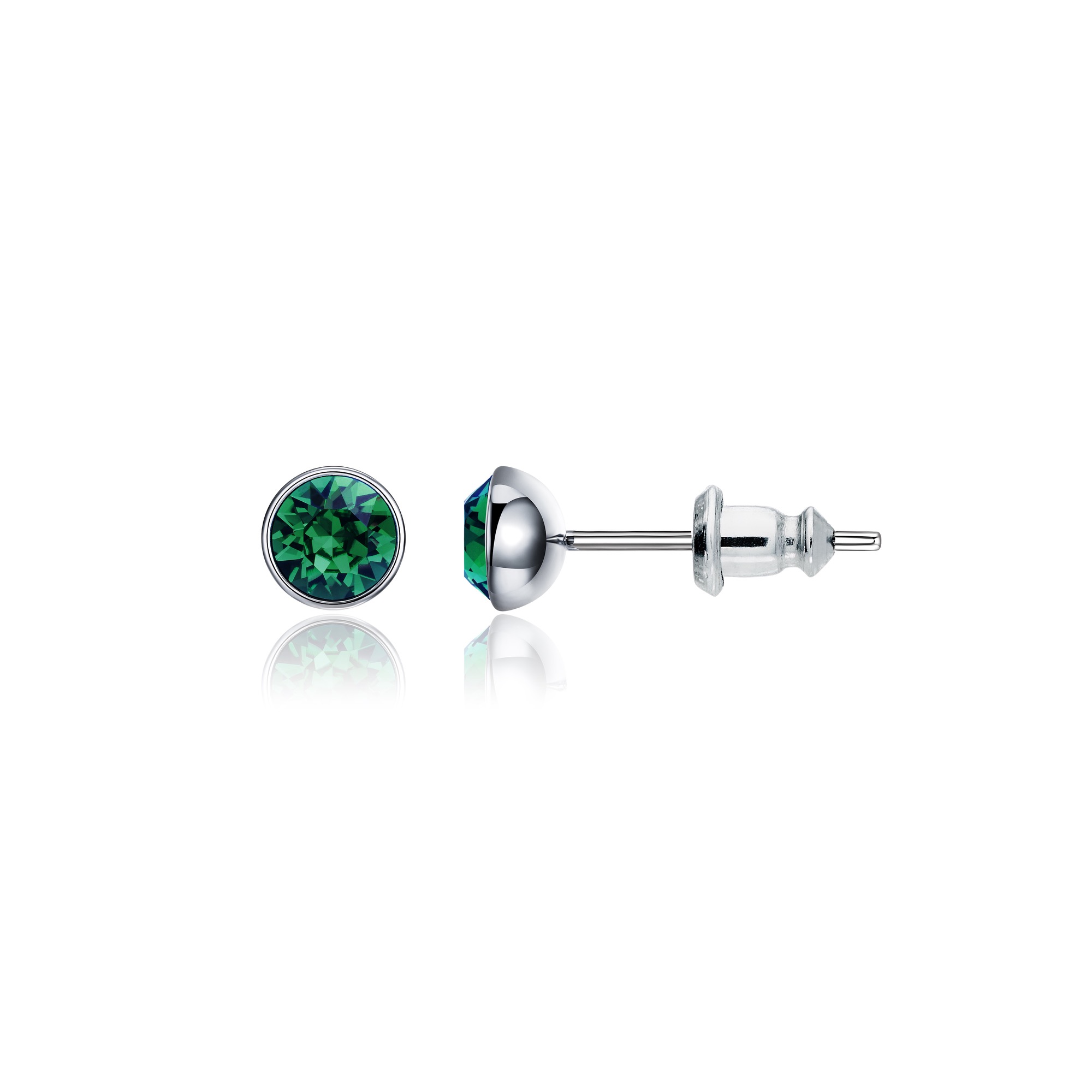 Signature Stud Earrings with 3 Sizes Carat Emerald Swarovski Crystals Rhodium Plated