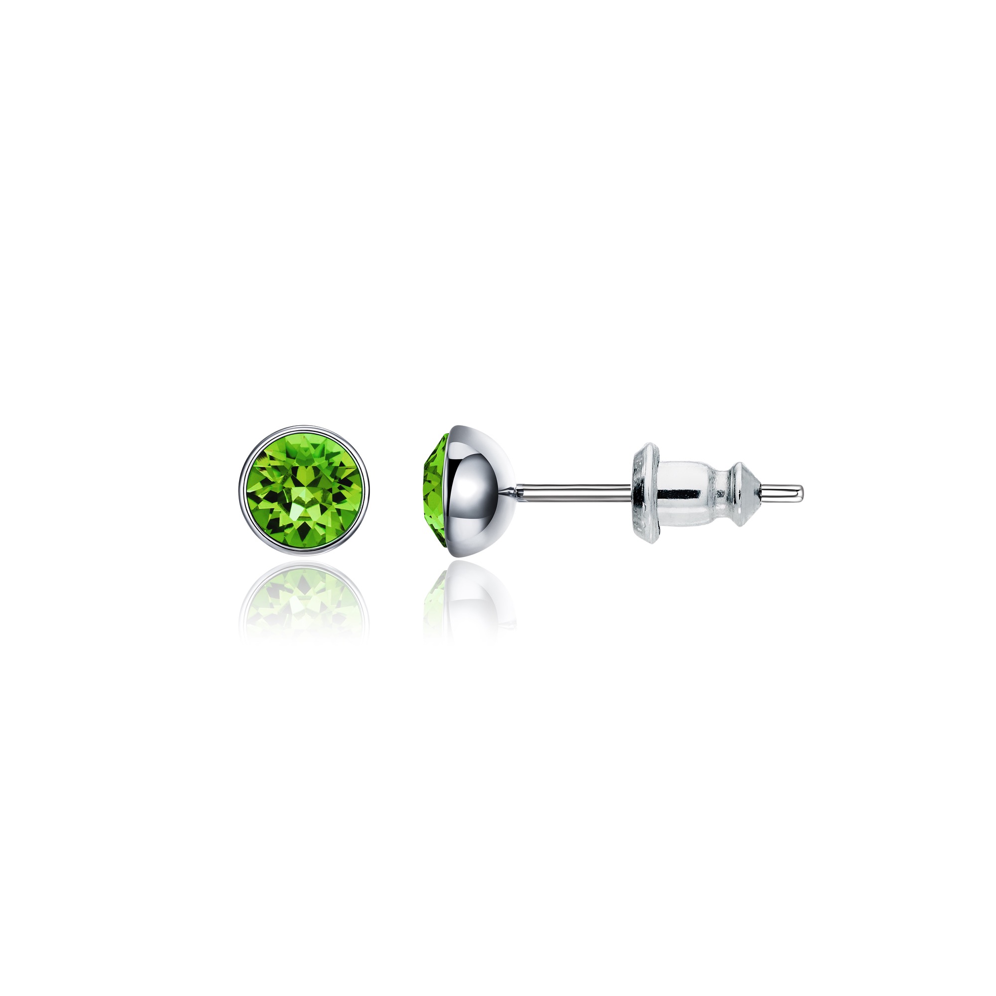 Signature Stud Earrings with 3 Sizes Carat Fern Green Swarovski Crystals Rhodium Plated