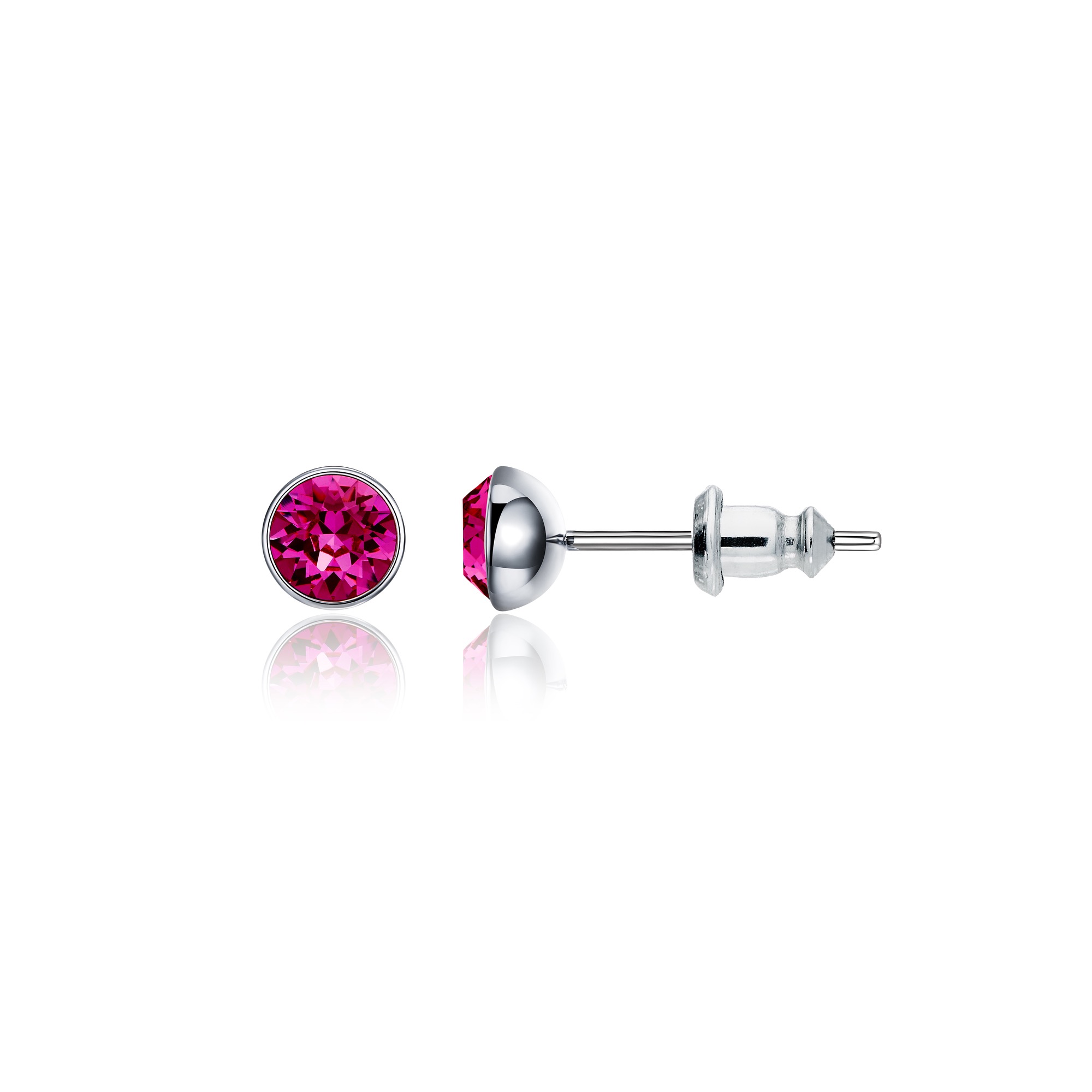Signature Stud Earrings with 3 Sizes Carat Fuchsia Swarovski Crystals Rhodium Plated