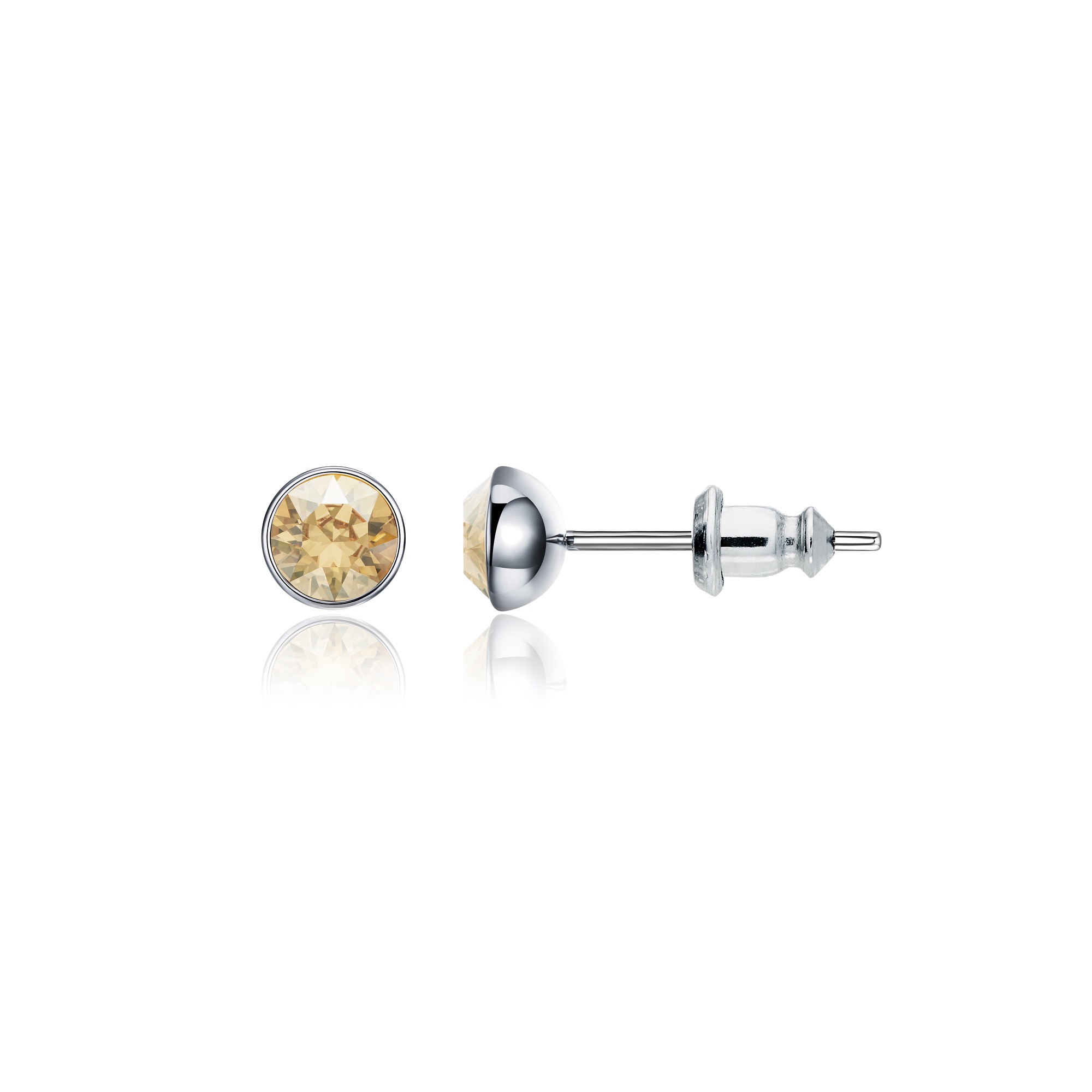 Signature Stud Earrings with 3 Sizes Crt Golden Shadow Swarovski Crystals Rhodium Plated