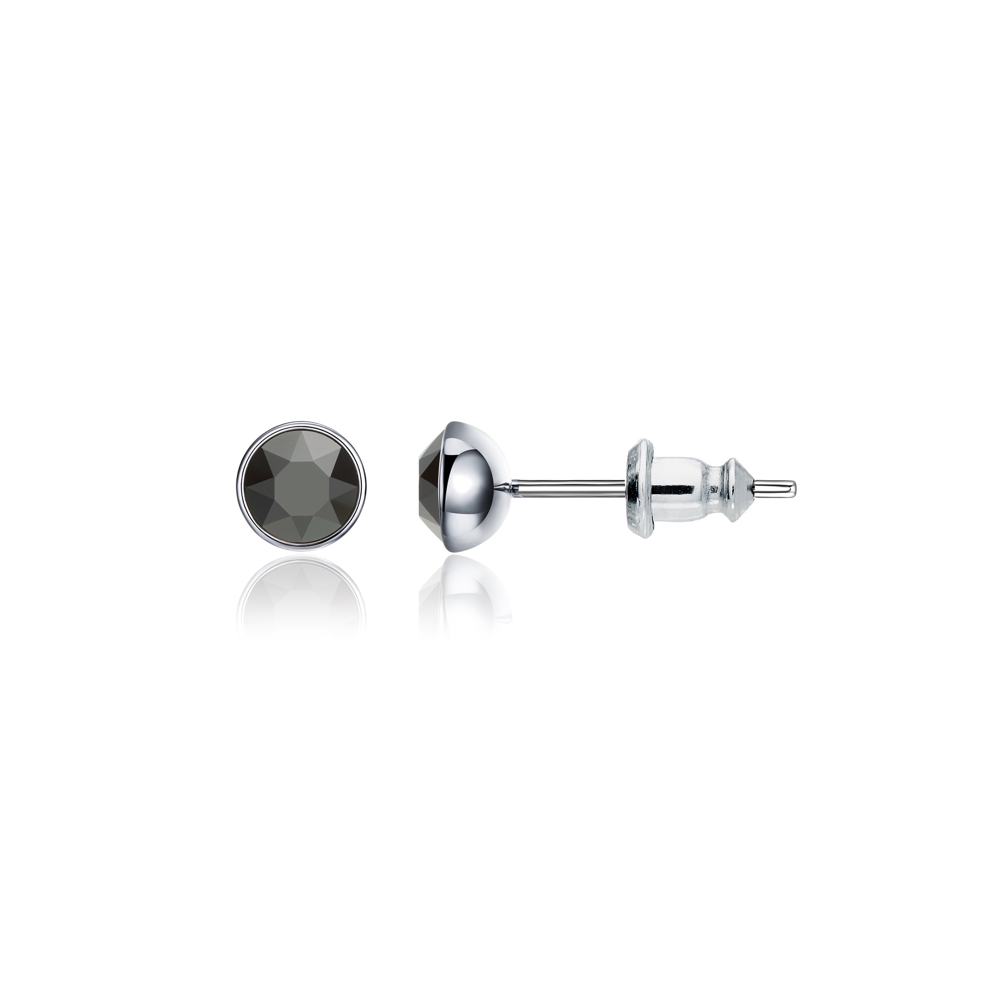 Signature Stud Earrings with 3 Sizes Carat Jet Hematite Swarovski Crystals Rhodium Plated