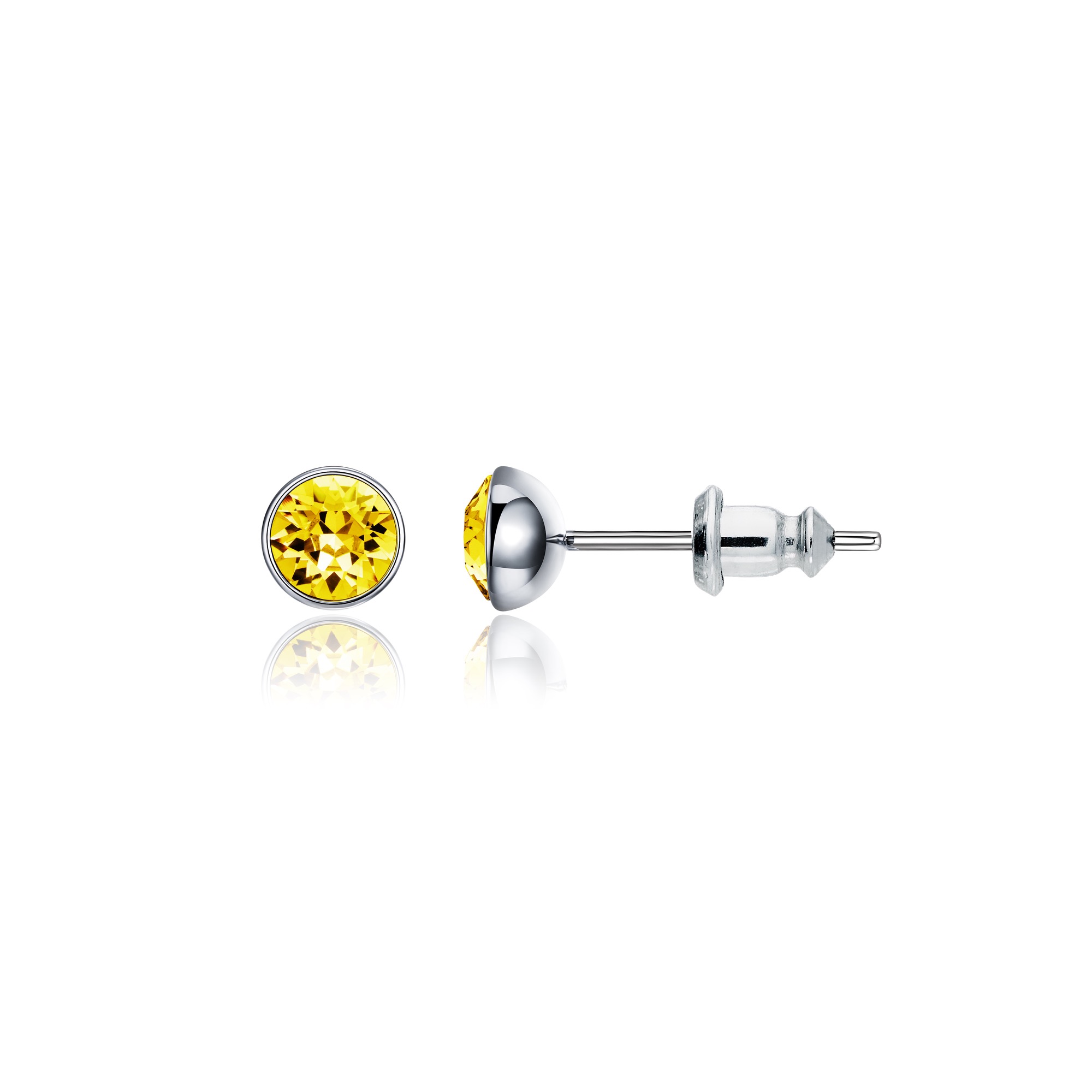 Signature Stud Earrings with 3 Sizes Carat Light Topaz Swarovski Crystals Rhodium Plated