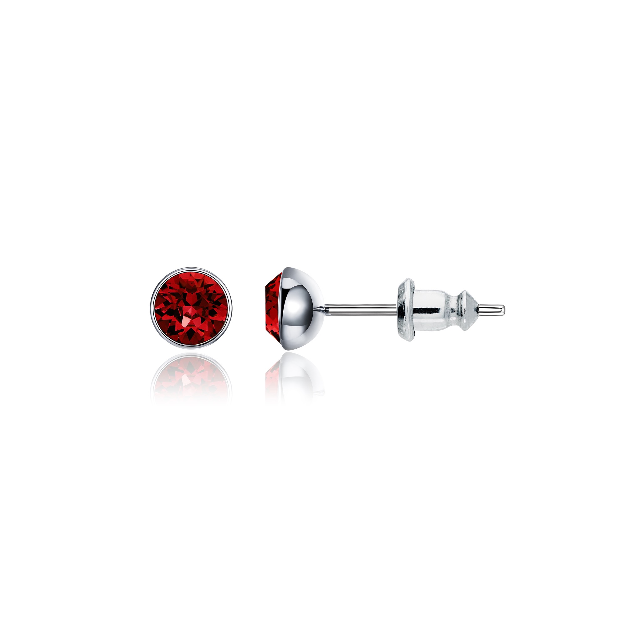 Signature Stud Earrings with 3 Sizes Carat Ruby Swarovski Crystals Rhodium Plated