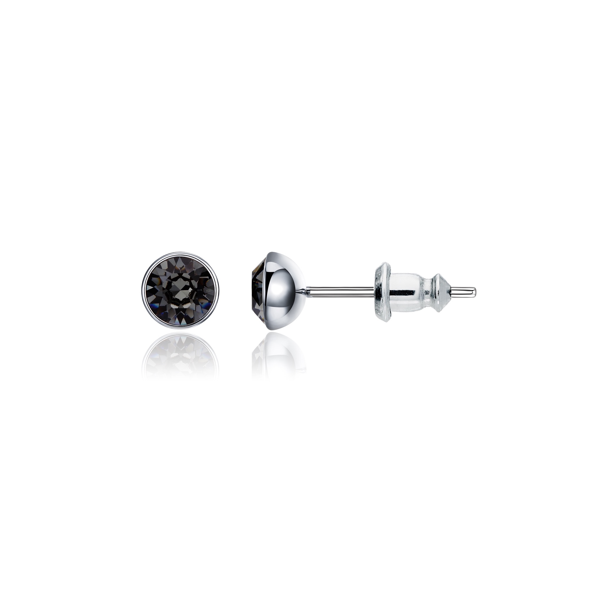 Signature Stud Earrings with 3 Sizes Carat Silver Night Swarovski Crystals Rhodium Plated