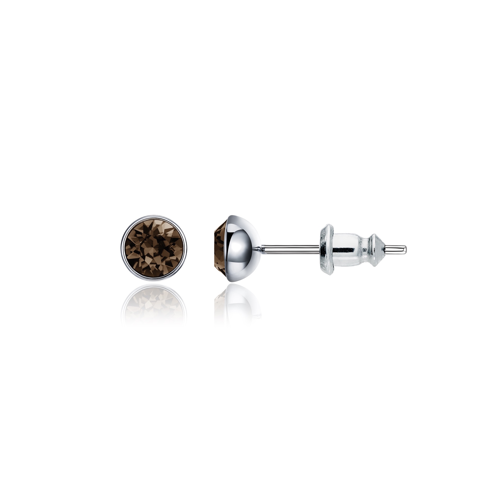 Signature Stud Earrings with 3 Sizes Carat Smoky Quartz Swarovski Crystals Rhodium Plated
