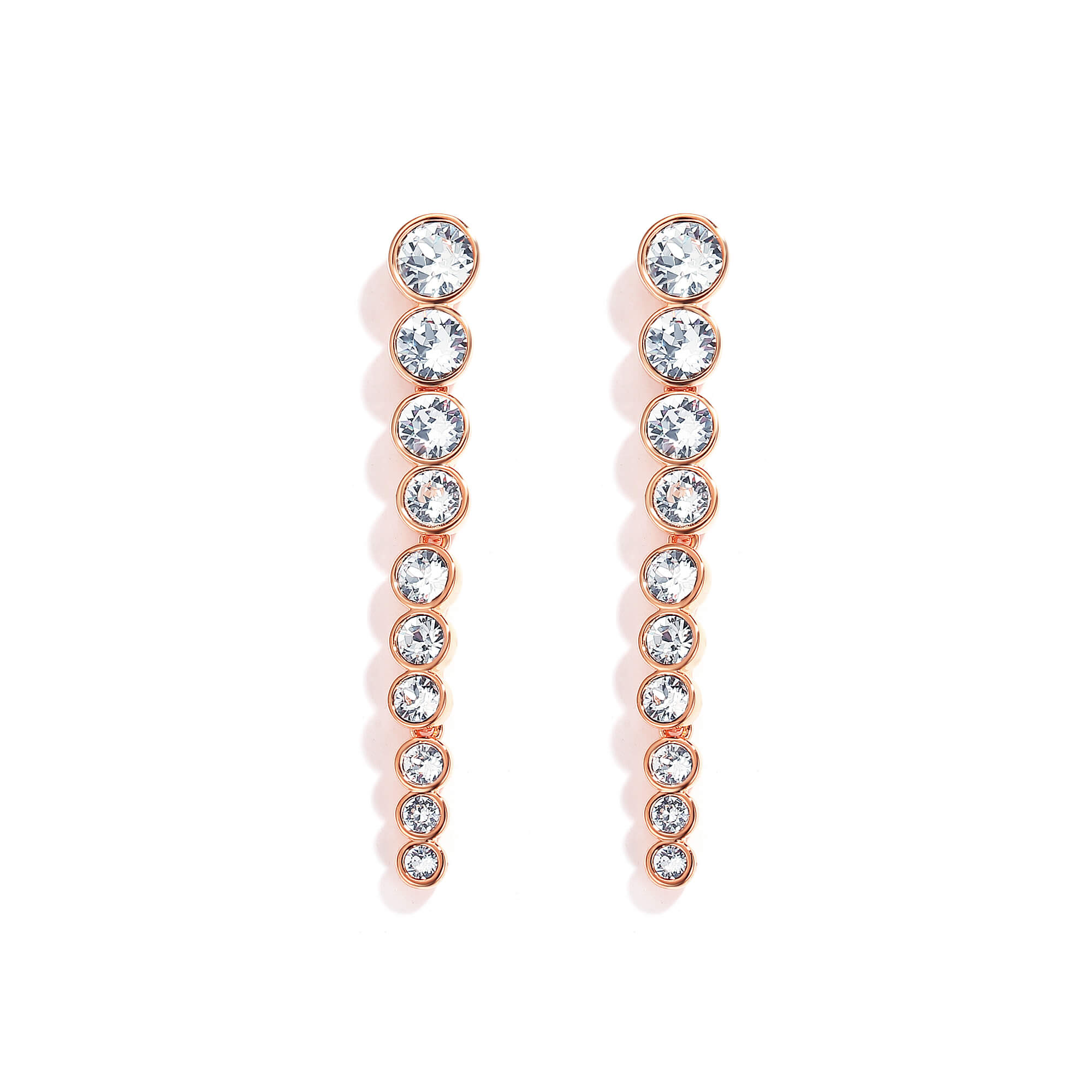 Tennis Cascade Drop Earrings with Clear Swarovski Crystals Rose Gold Plated