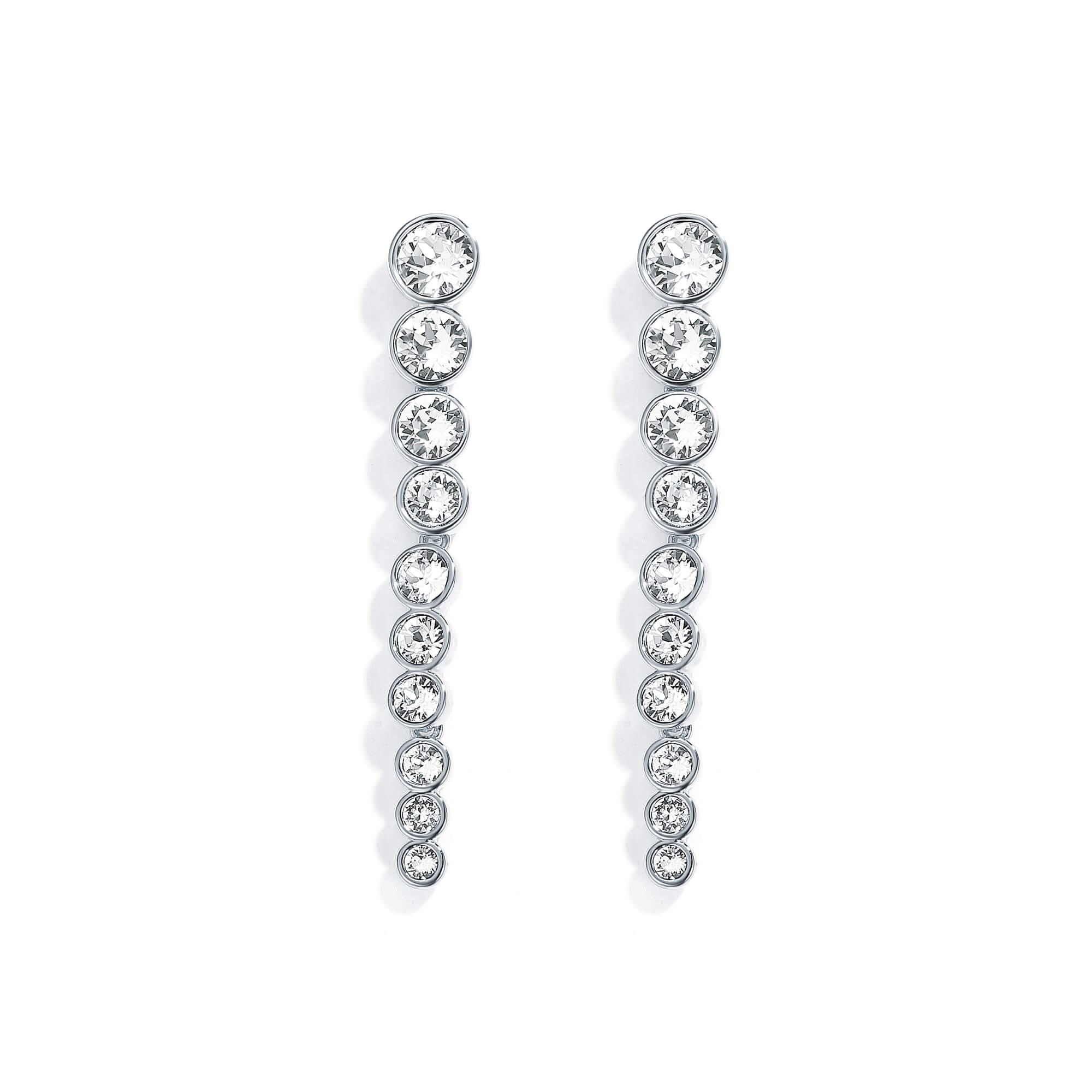 Tennis Cascade Drop Earrings with Clear Swarovski Crystals Rhodium Plated