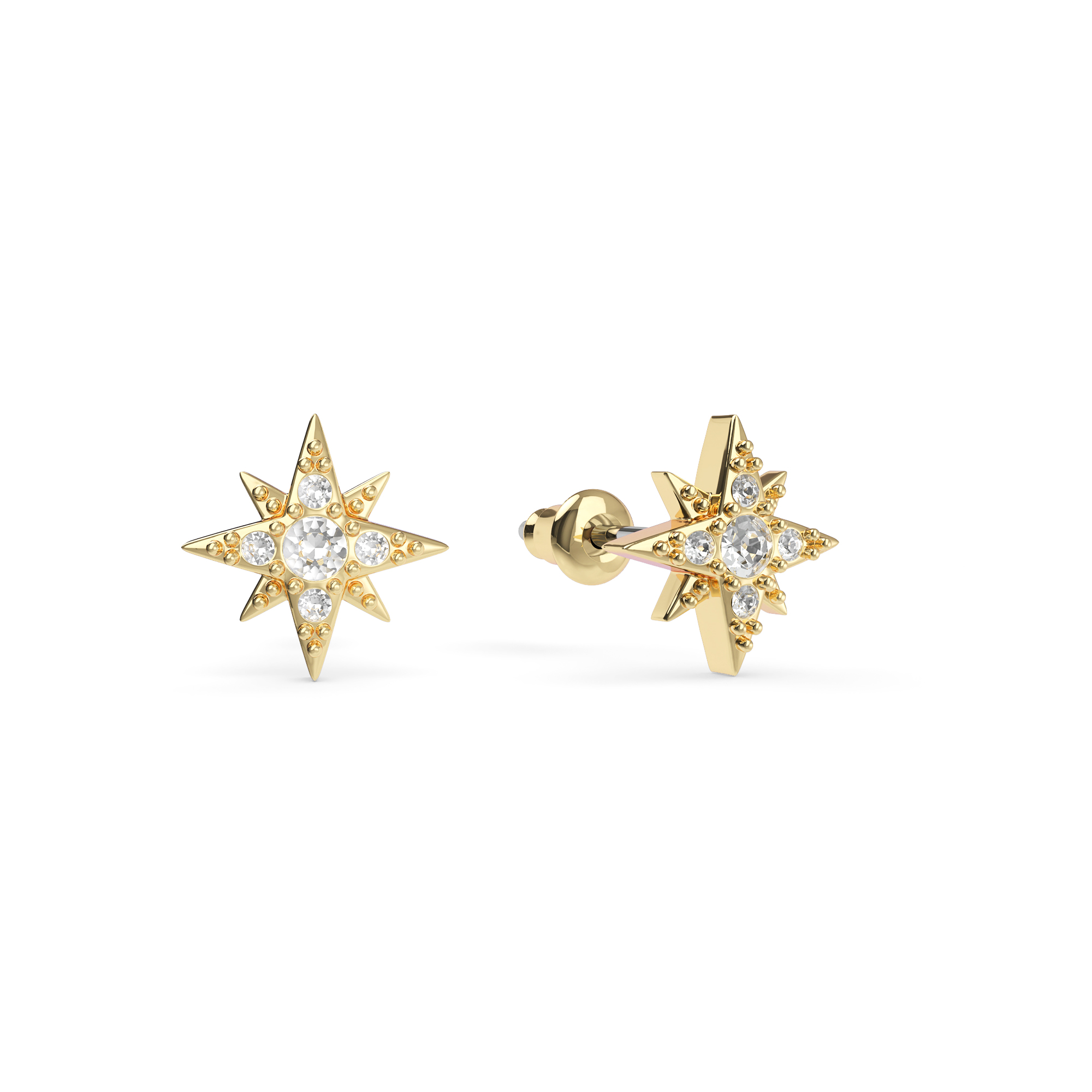 Petite 8 Point Star Stud Earrings Clear Crystals Gold Plated
