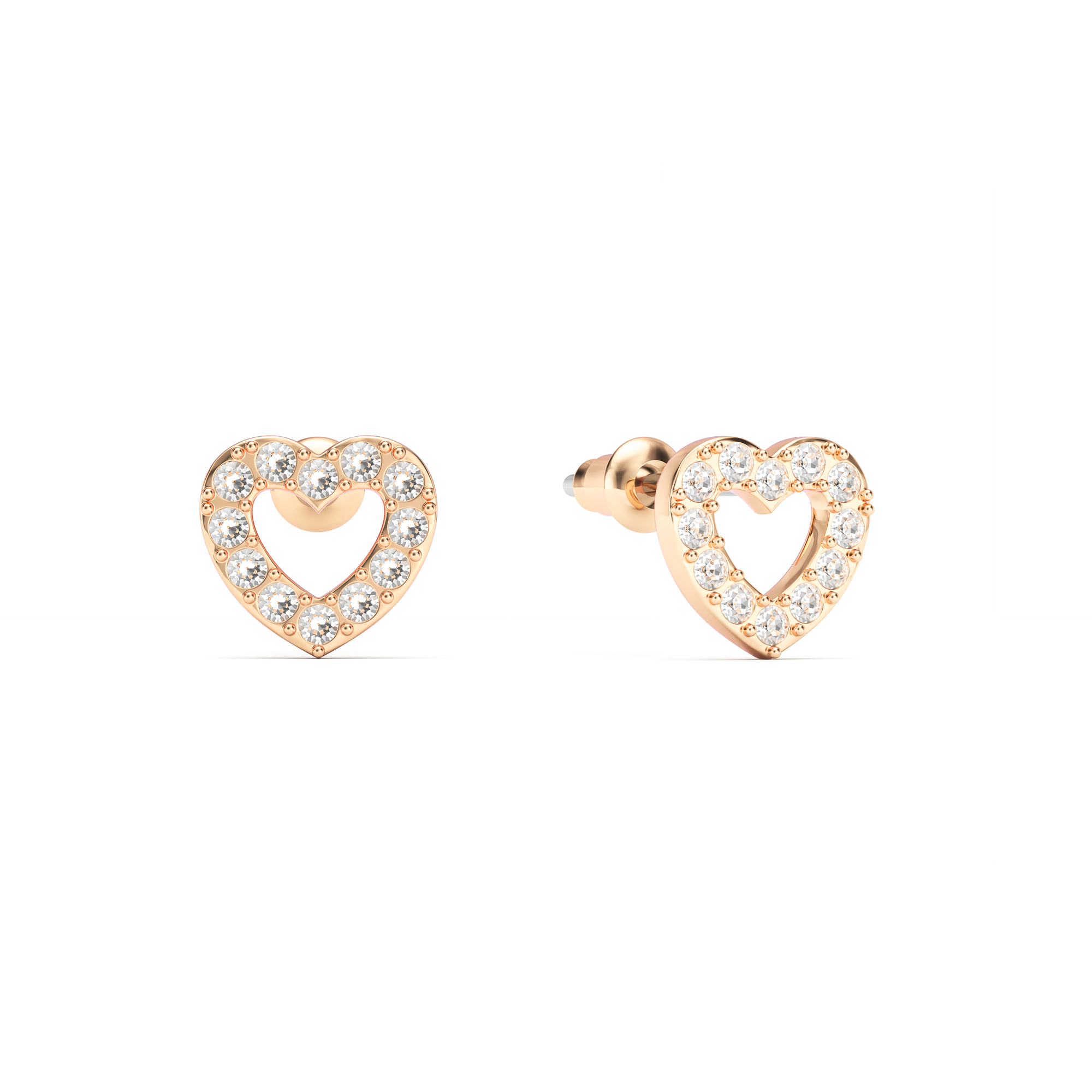 Open Heart Stud Earrings Clear Crystals Rose Gold Plated