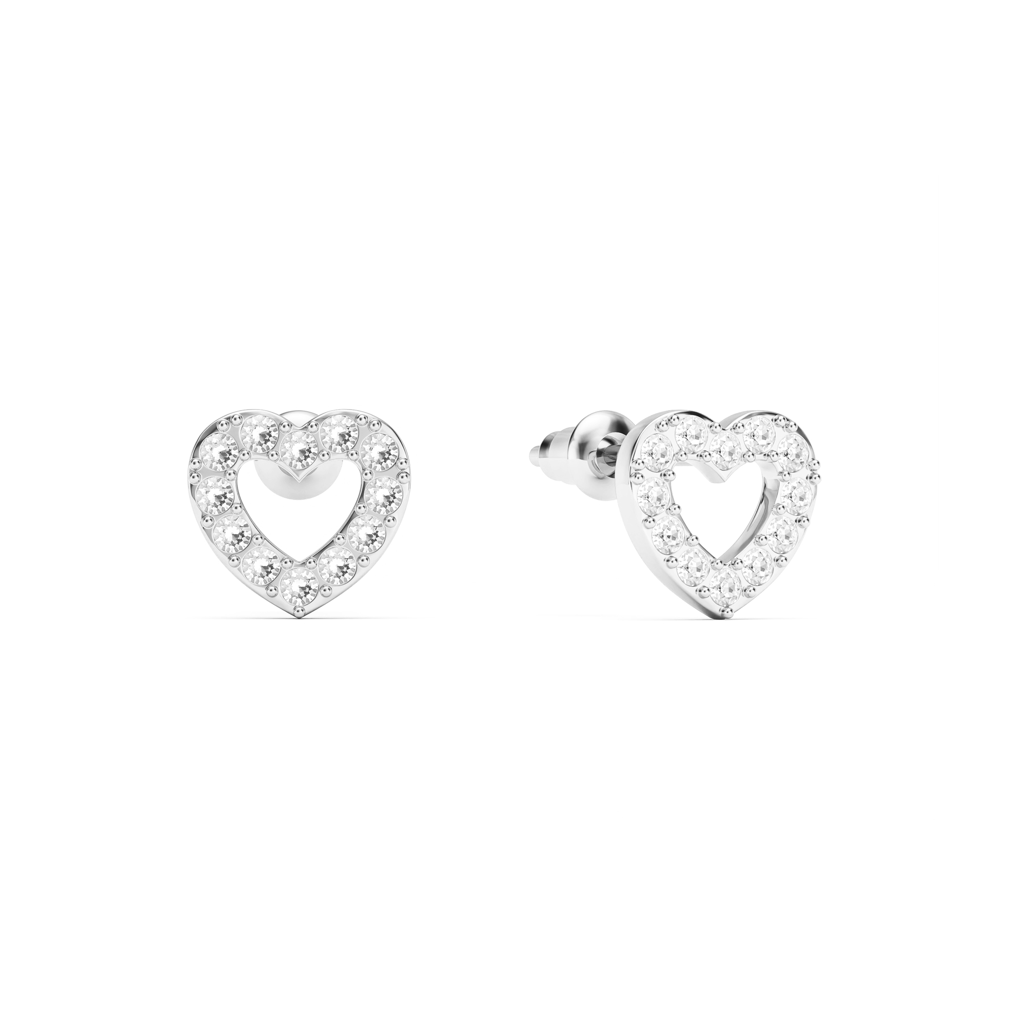 Open Heart Stud Earrings Clear Crystals Rhodium Plated