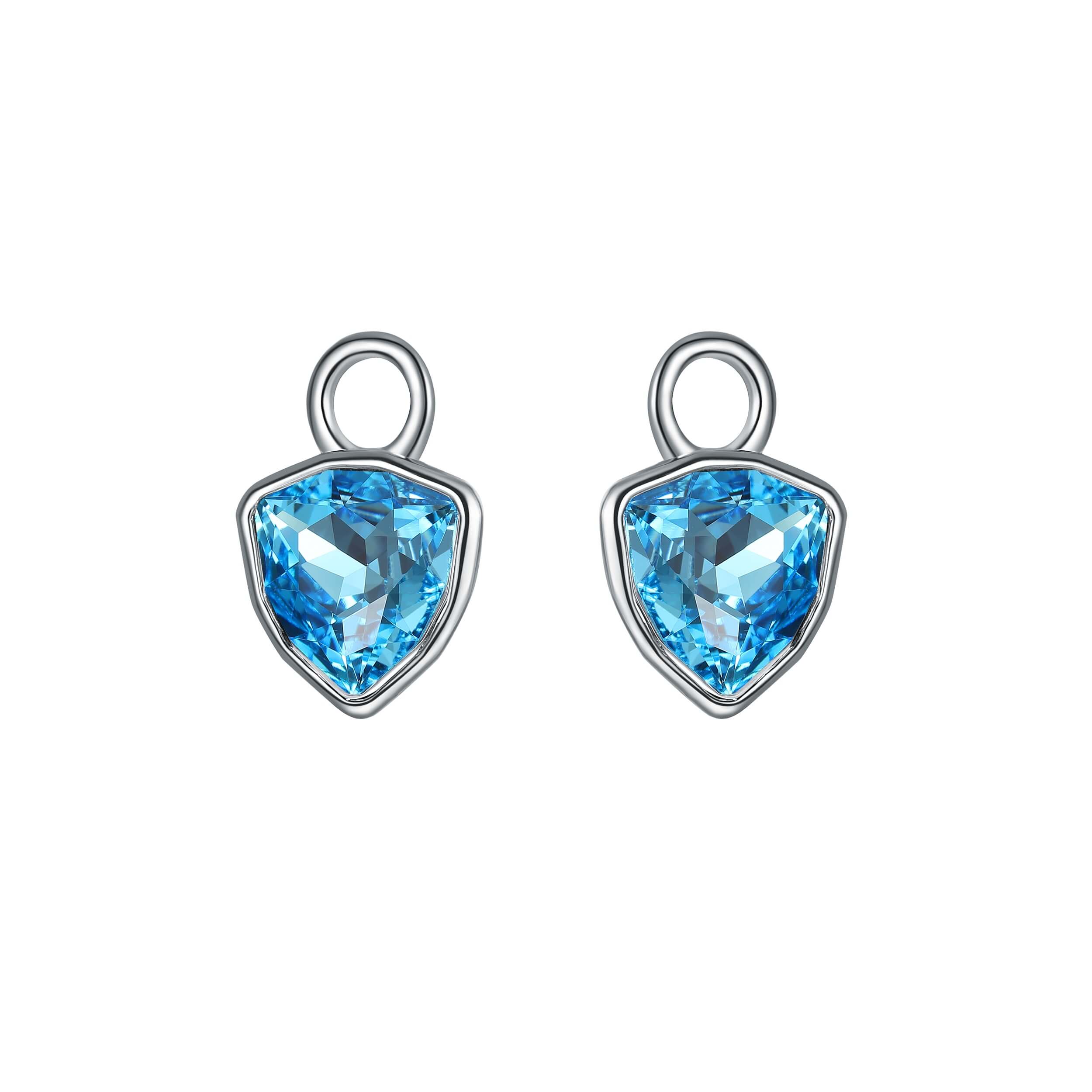 Trillion Mini Mix Hoop Earring Charms made with Aquamarine Swarovski Crystals Rhodium Plated