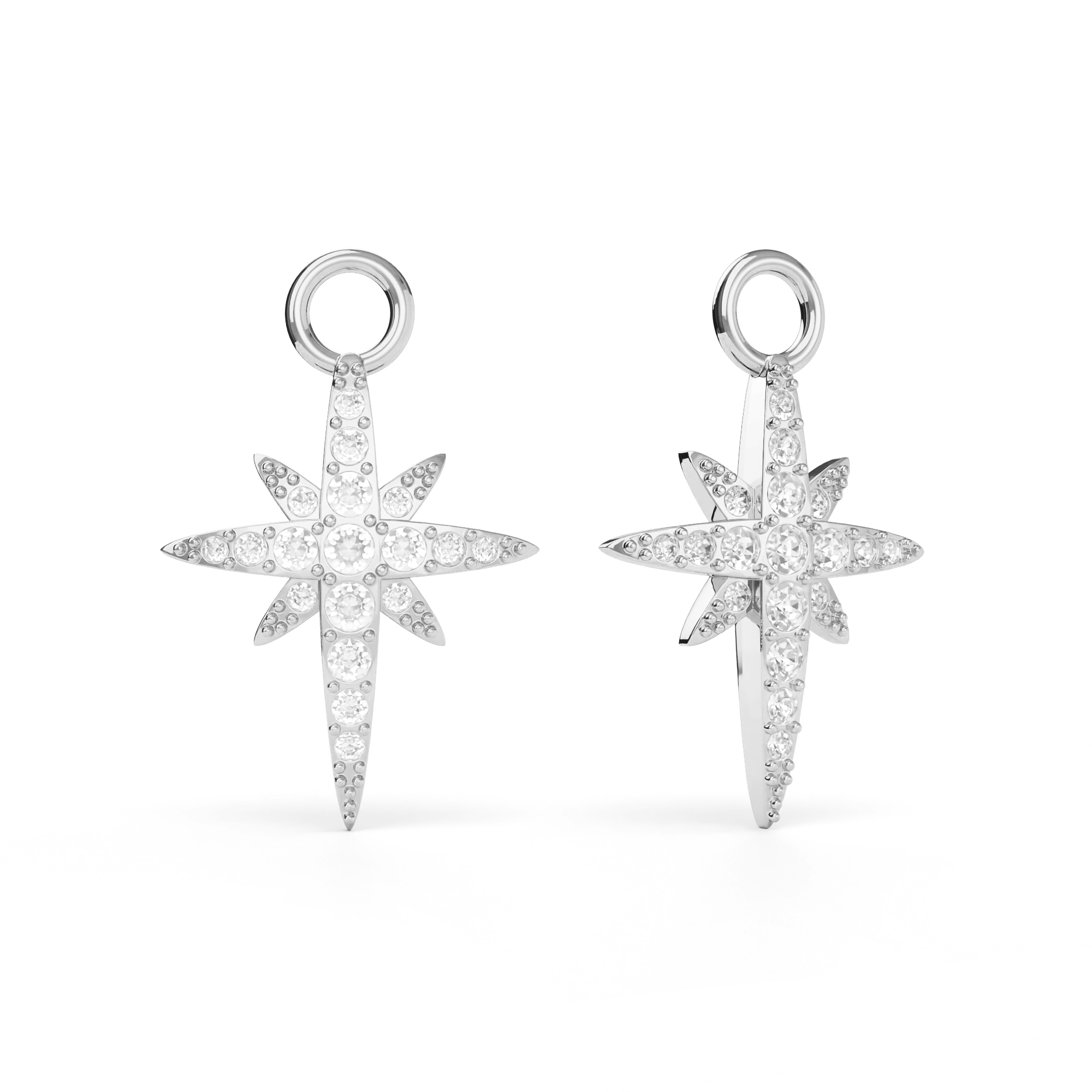 Polaris Long Star Mix Charms Clear Crystals Rhodium Plated