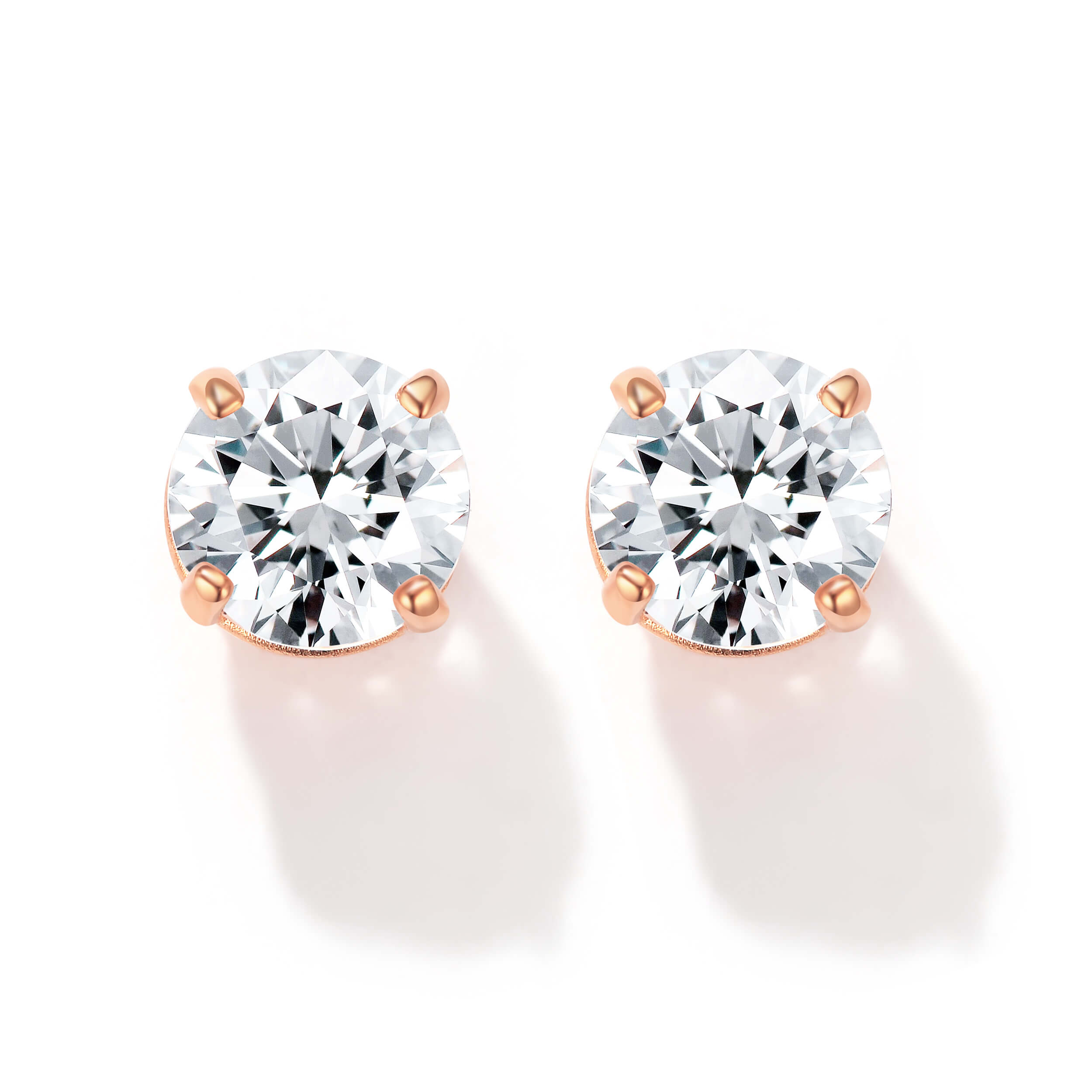 Solitaire Cubic Zirconia Sterling Silver Stud Earrings 6mm Rose Gold Plated