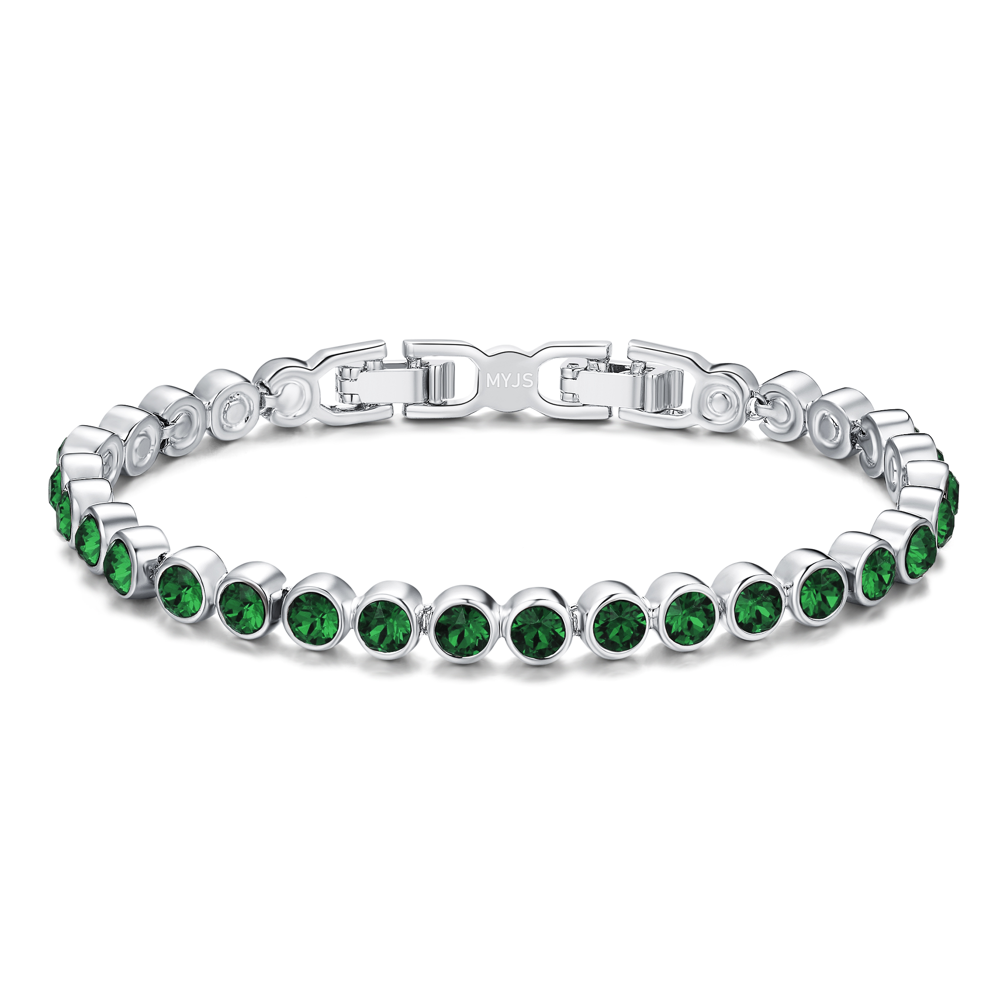 Tennis Bracelet with Swarovski Emerald Rhodium Plated