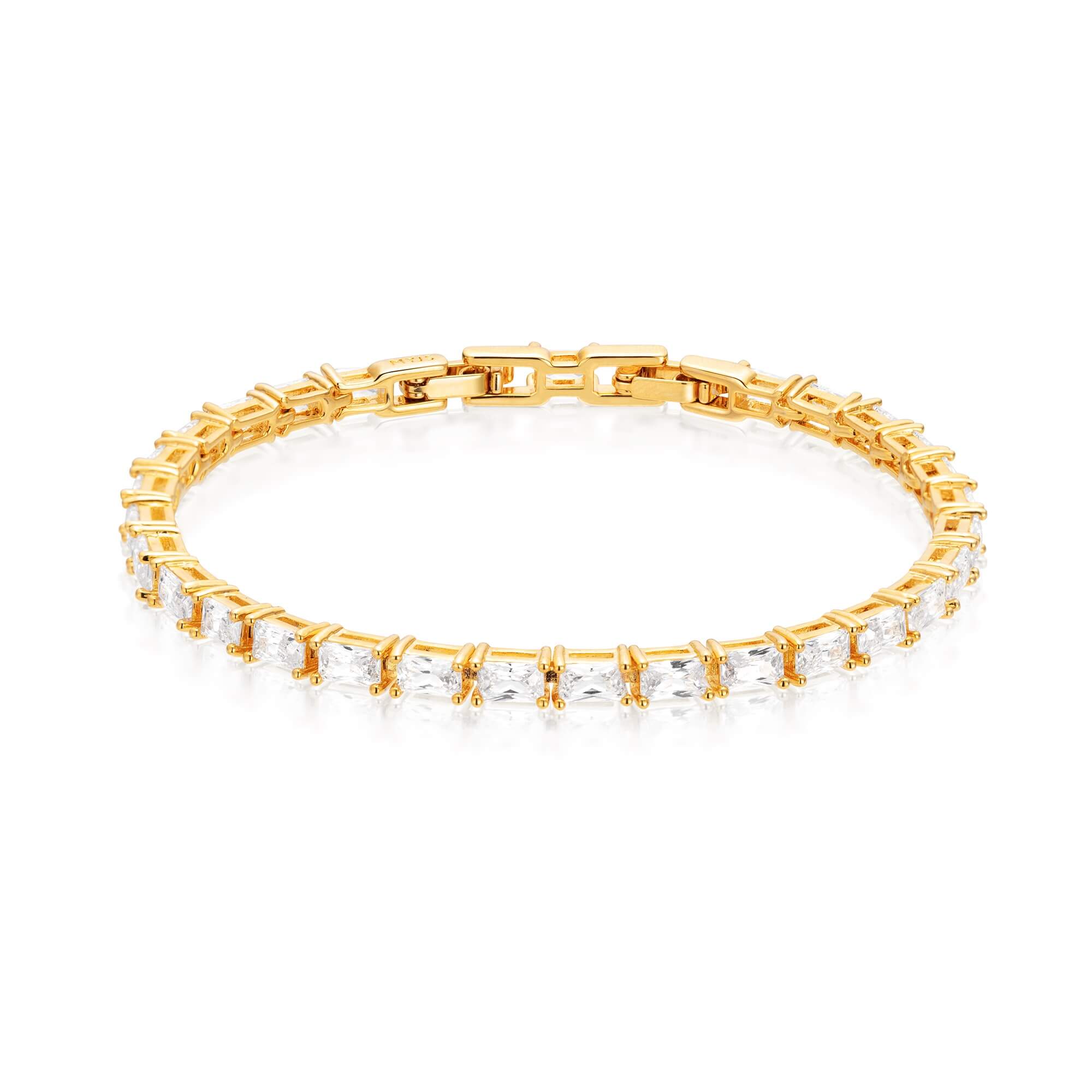 Jazz Tennis Bracelet with Baguette Cut Cubic Zirconia Gold Plated Bridal
