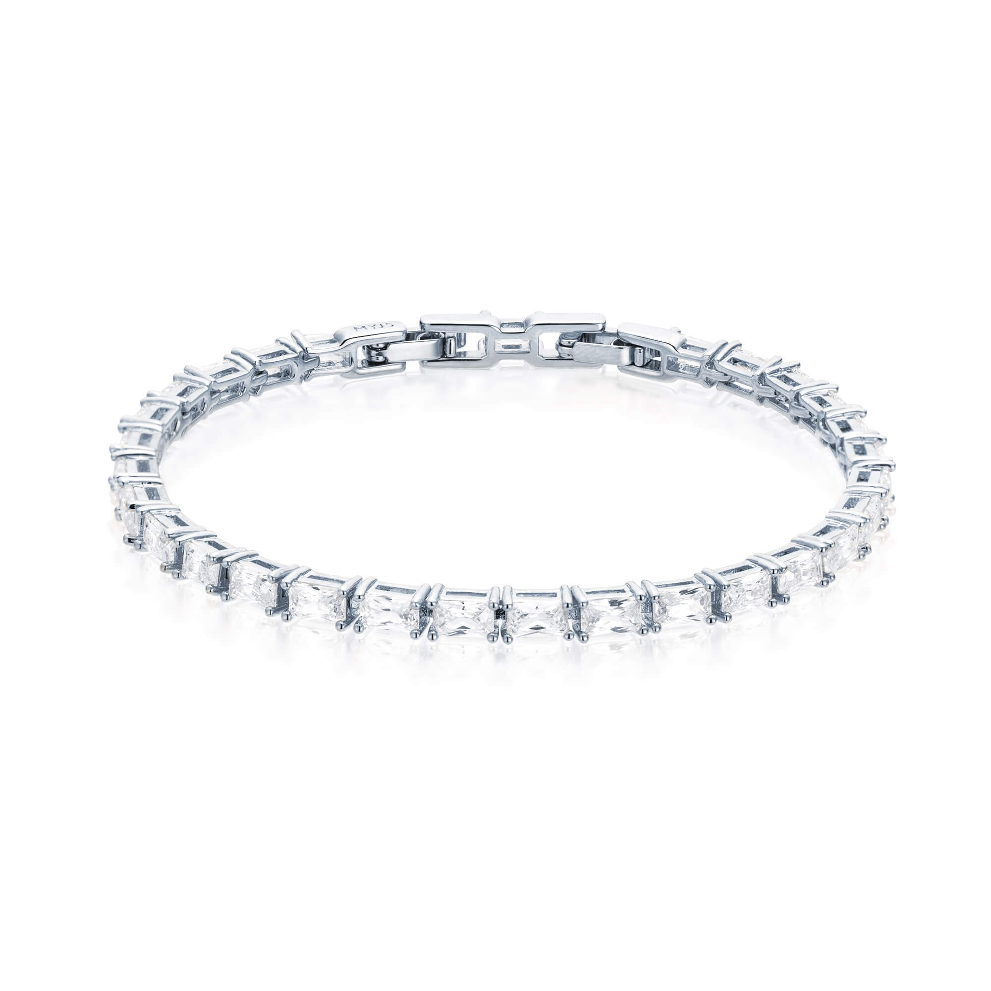 Jazz Tennis Bracelet with Baguette Cut Cubic Zirconia Rhodium Plated