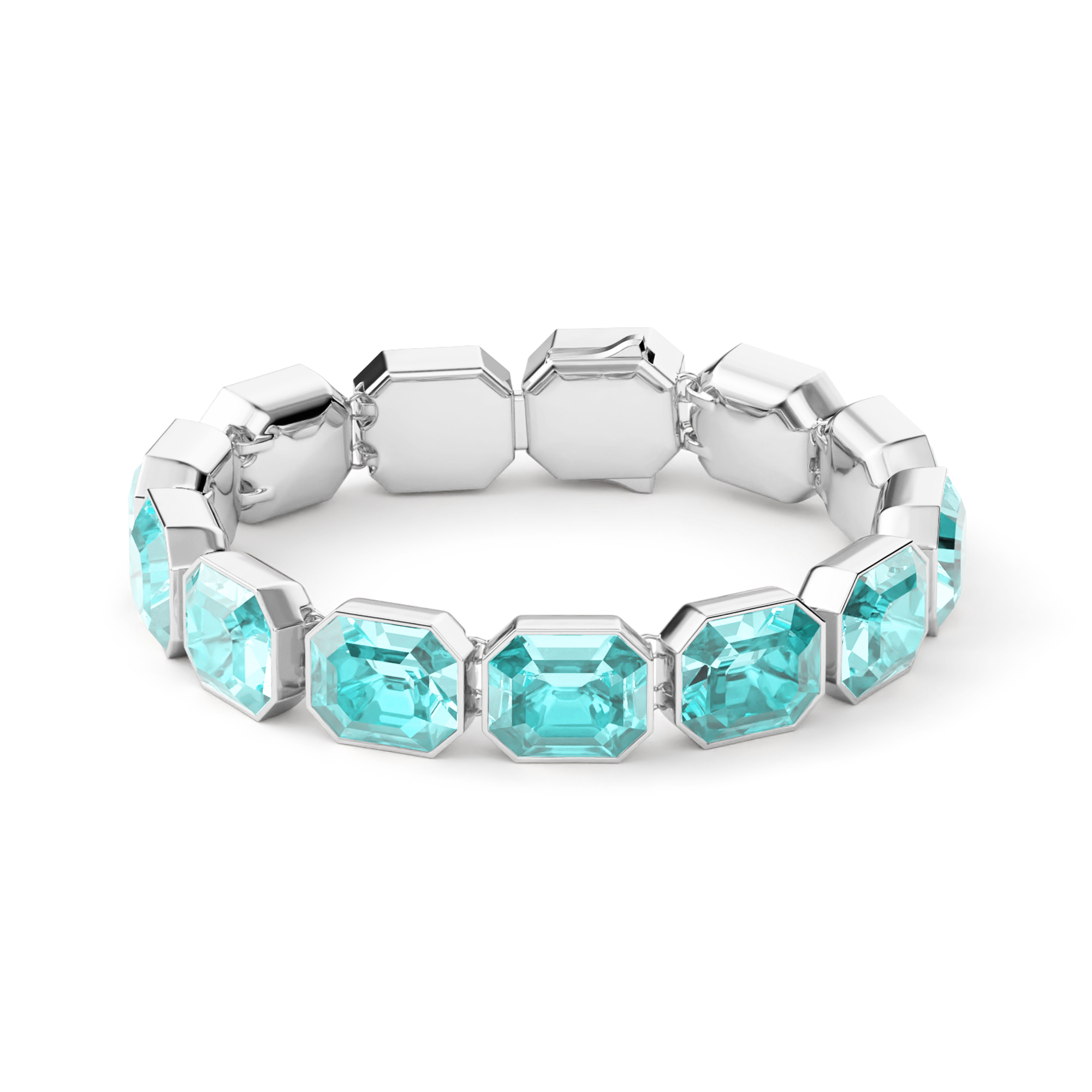 Octagon Sensational Tennis Bracelet Light Turquoise Crystals Rhodium Plated