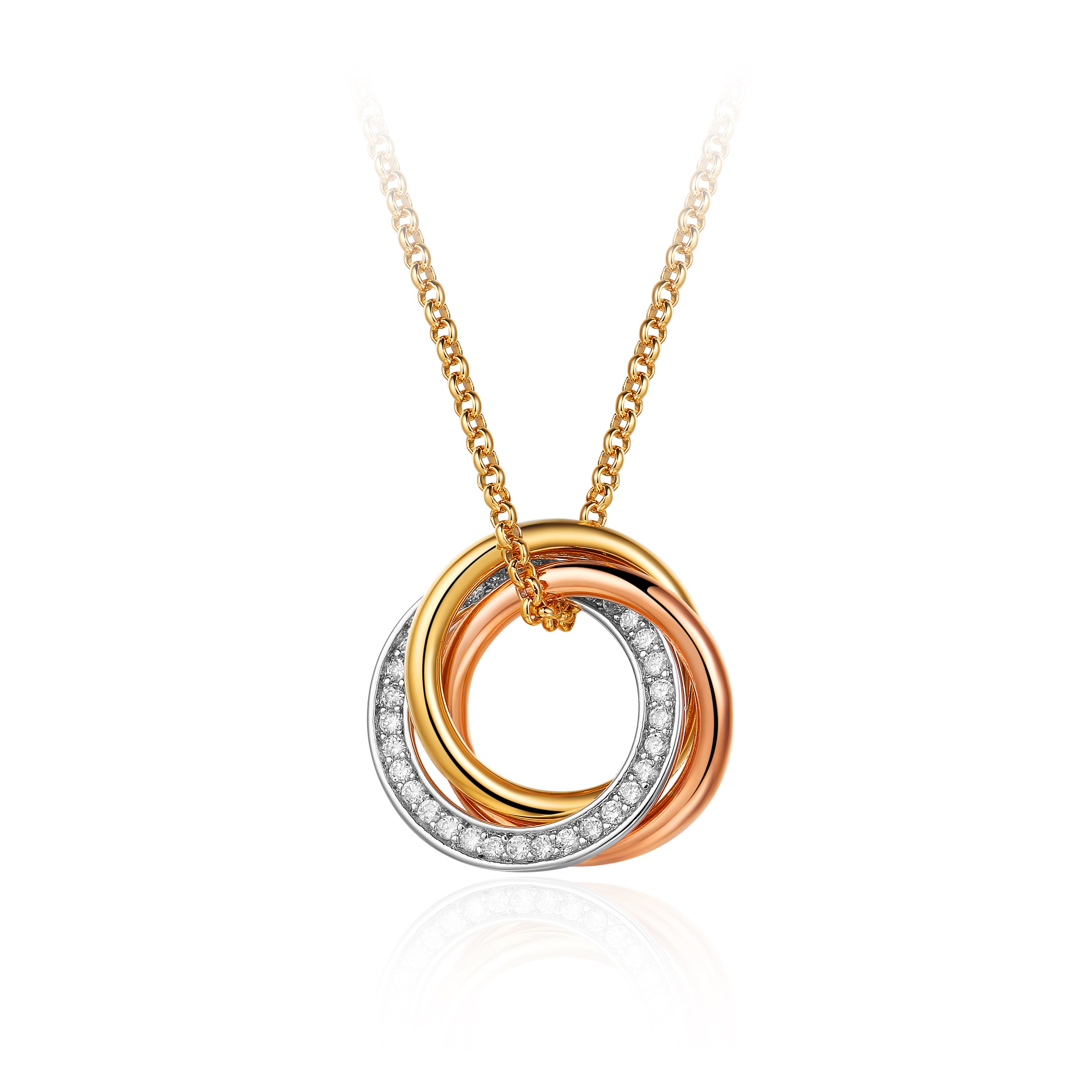 Trinity Tri-Colour Interlocking Necklace made w/ Cubic Zirconia 3 Gold Ptd