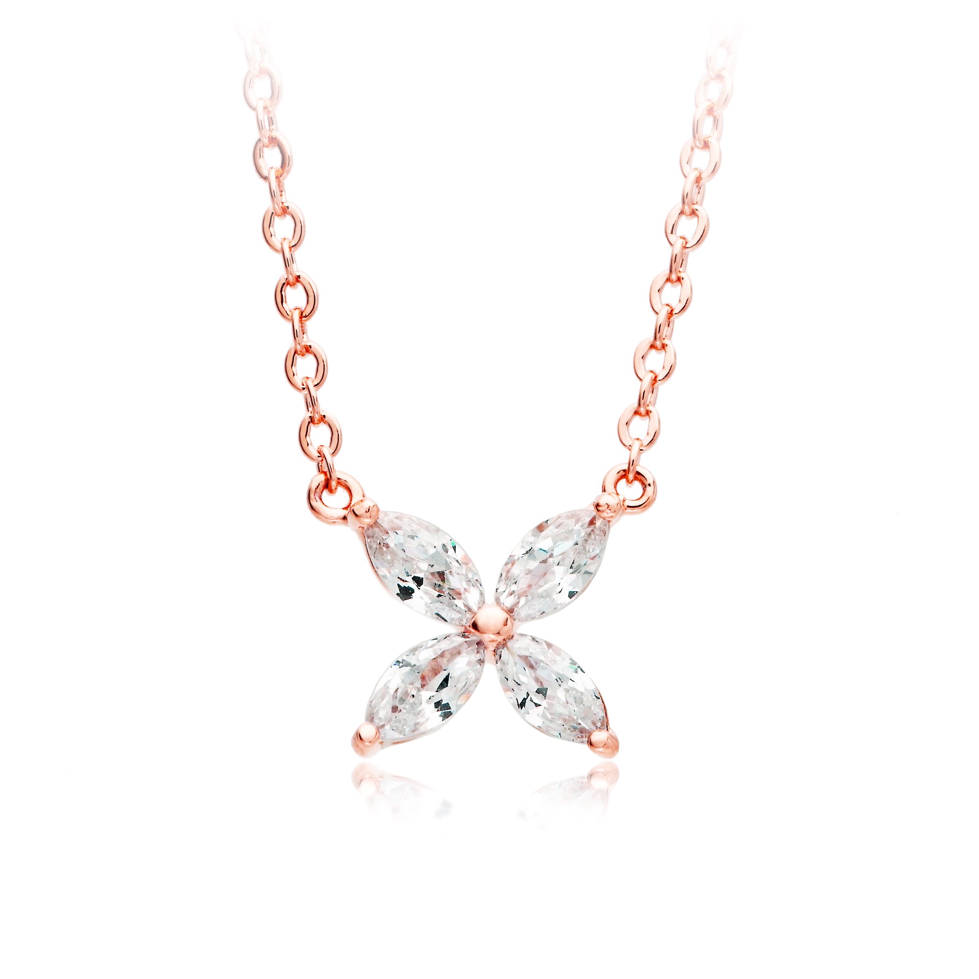 MYJS Victoria Flower Marquise CZ Pendant Necklace Rose Gold Plated Bridal Gift