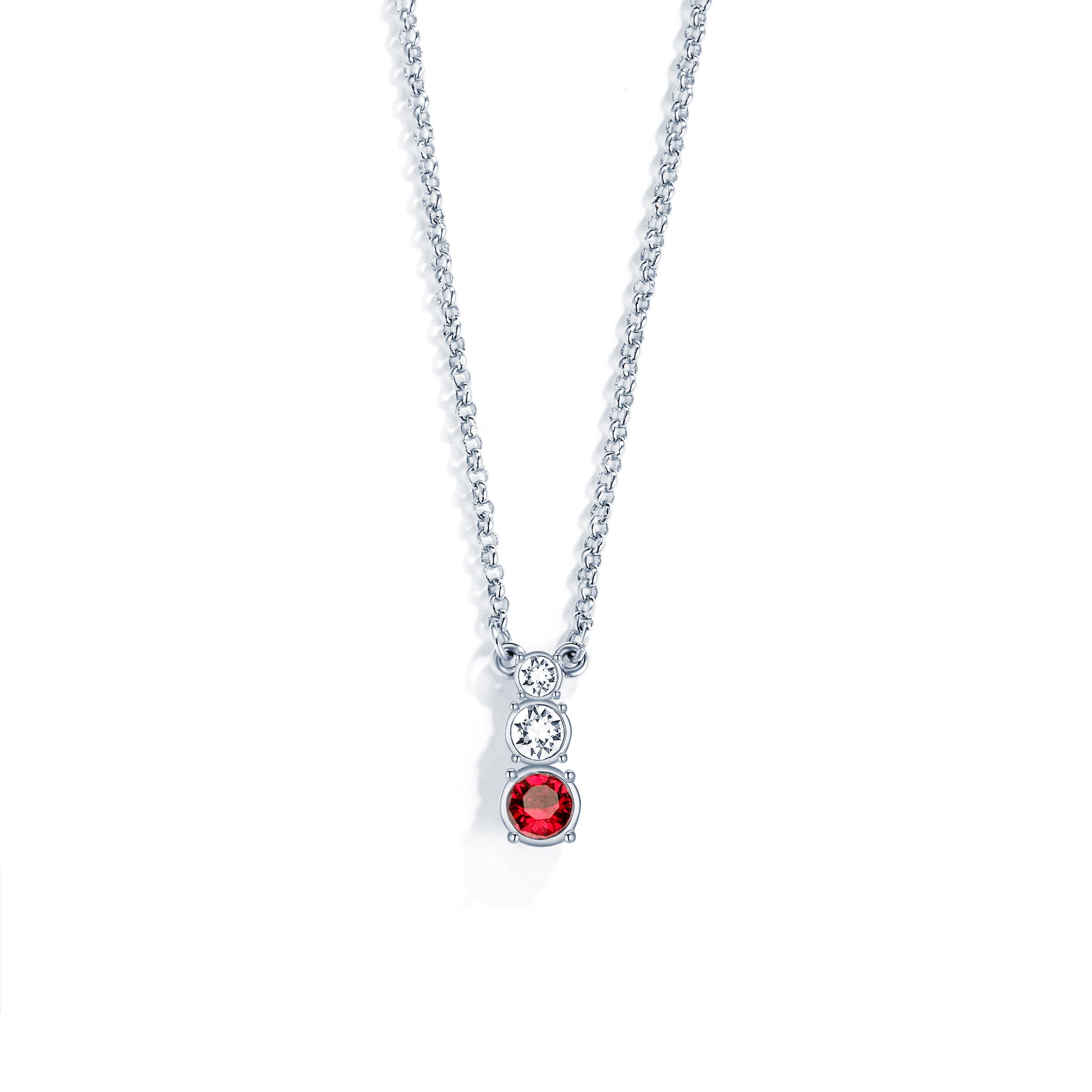 Attract Trilogy Round Pendant with Swarovski Ruby and Clear Crystals Rhodium Plated