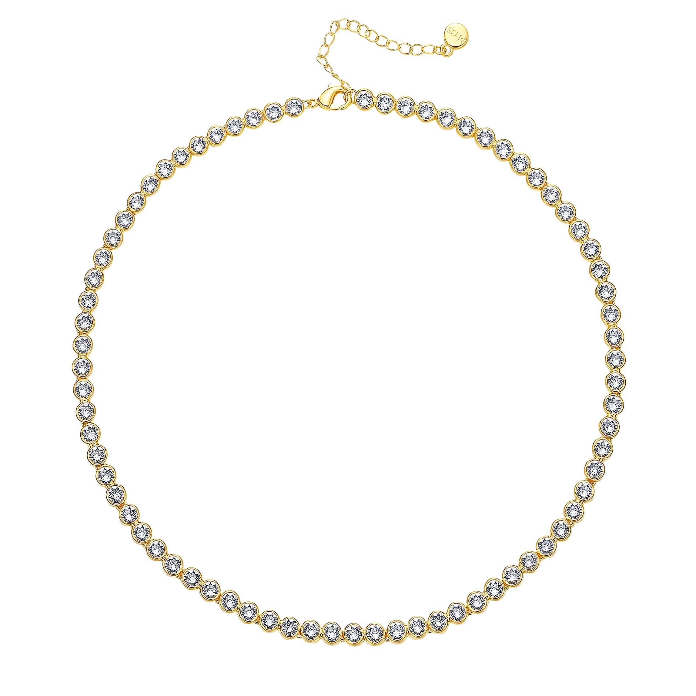 Tennis Necklace with Clear Swarovski Crystals Gold Plated Bridal