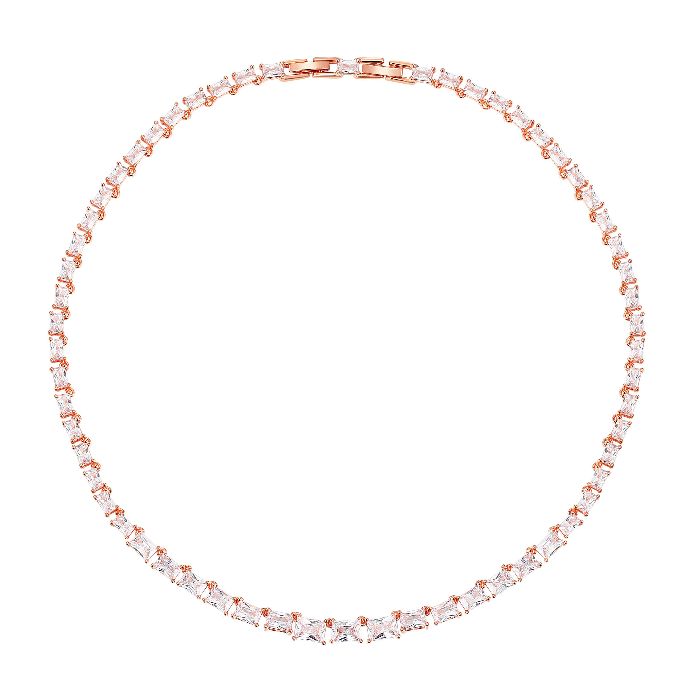 Jazz Tennis Necklace with Baguette Cut Cubic Zirconia Rose Gold Plated Bridal