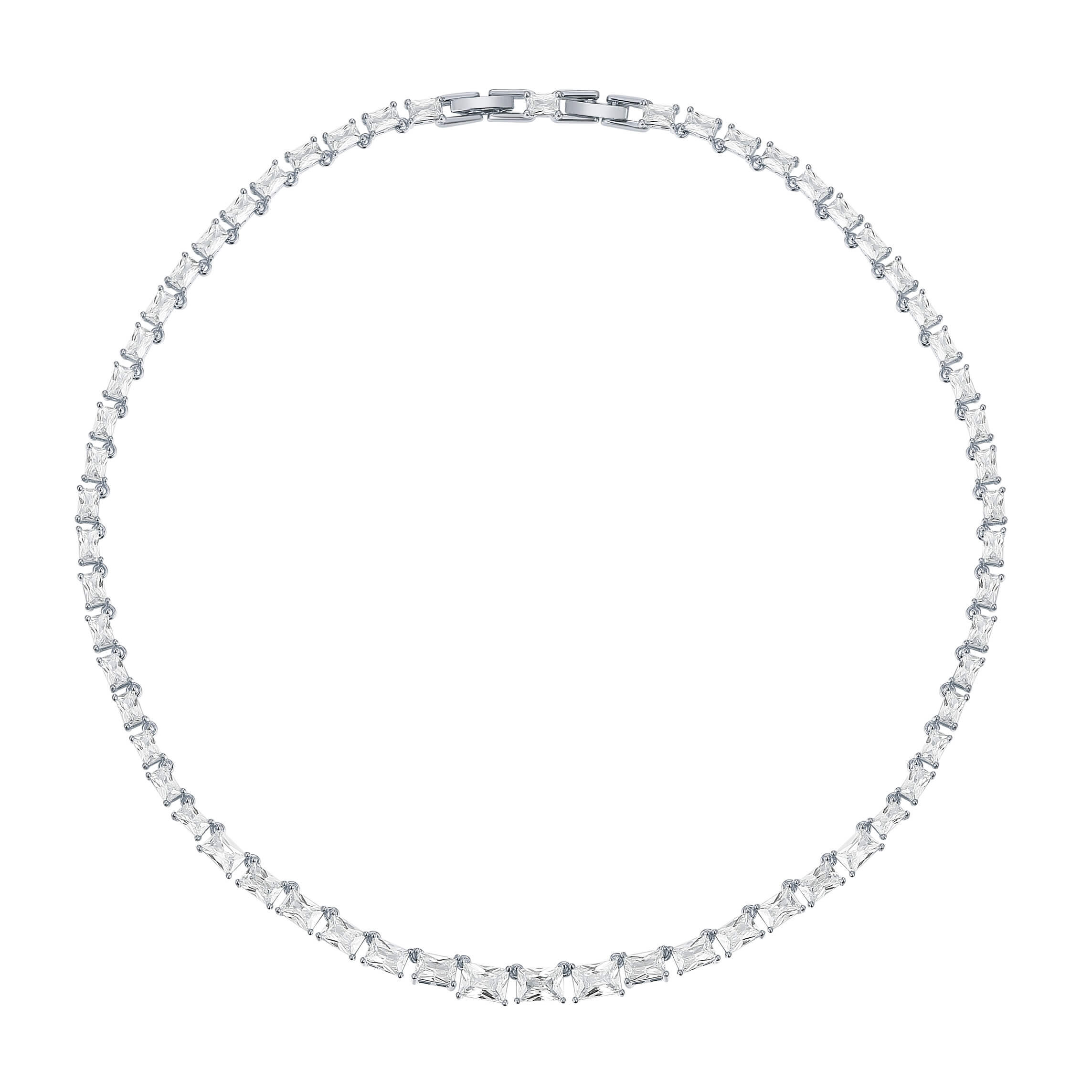 Jazz Tennis Necklace with Baguette Cut Cubic Zirconia Rhodium Plated Bridal