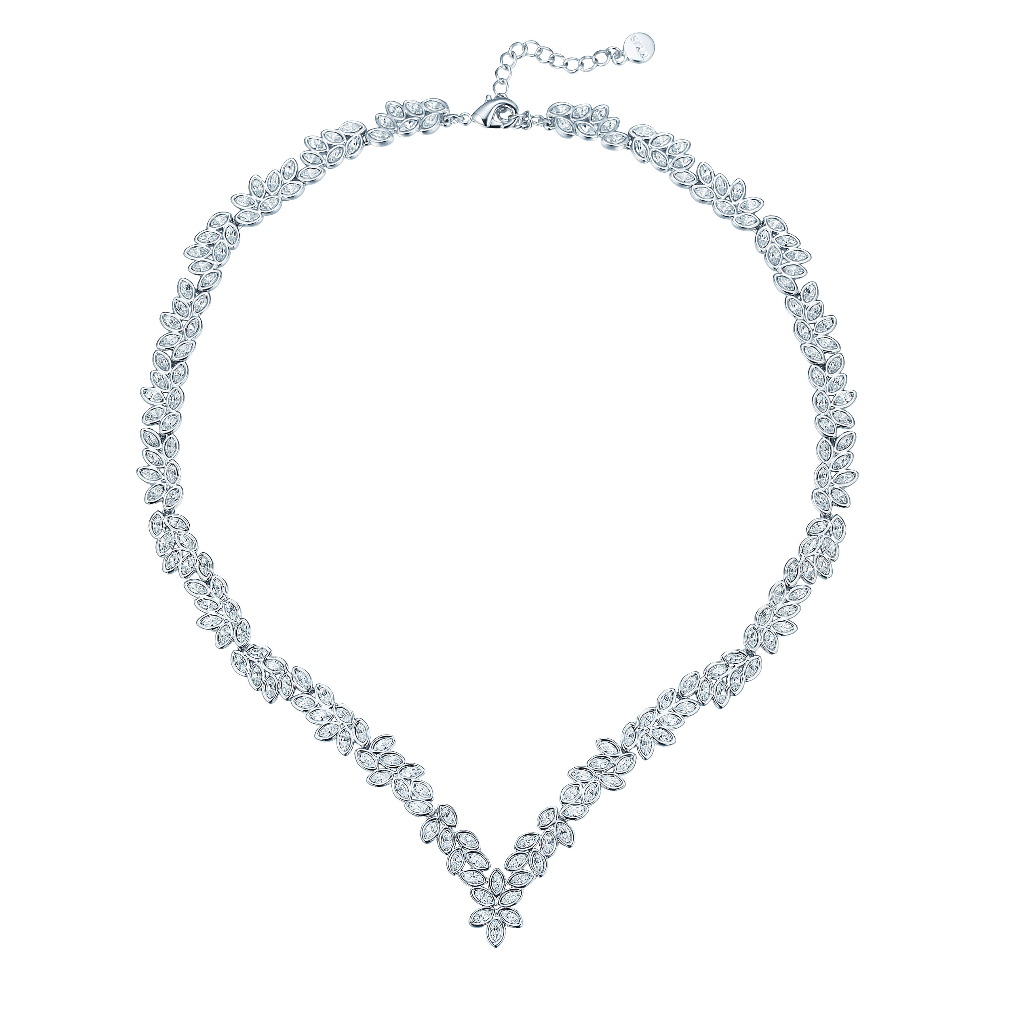 Enchanted V Necklace with Swarovski Crystals Rhodium Plated Bridal