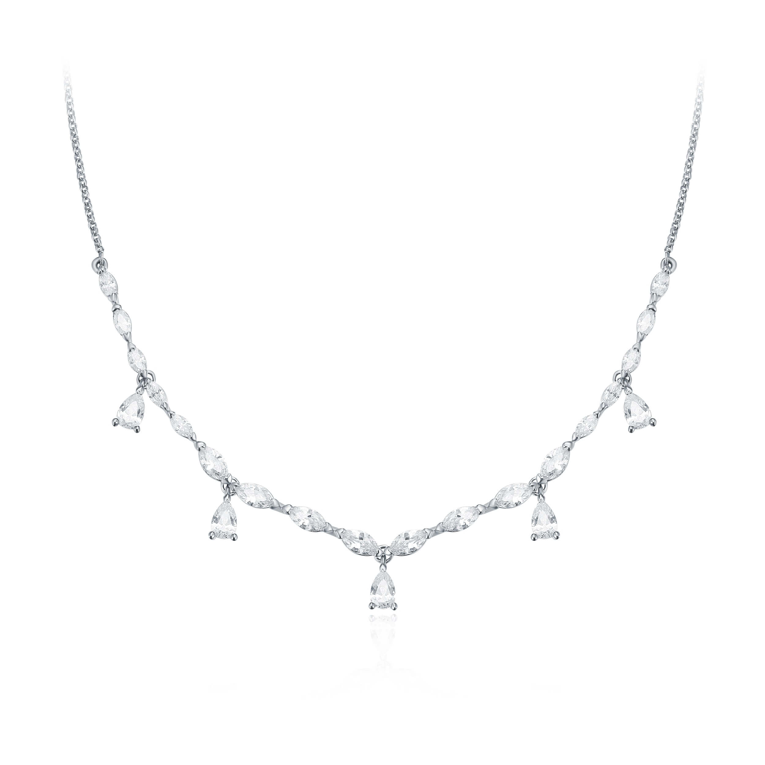 Louison Layer Necklace with Cubic Zirconia Rhodium Plated