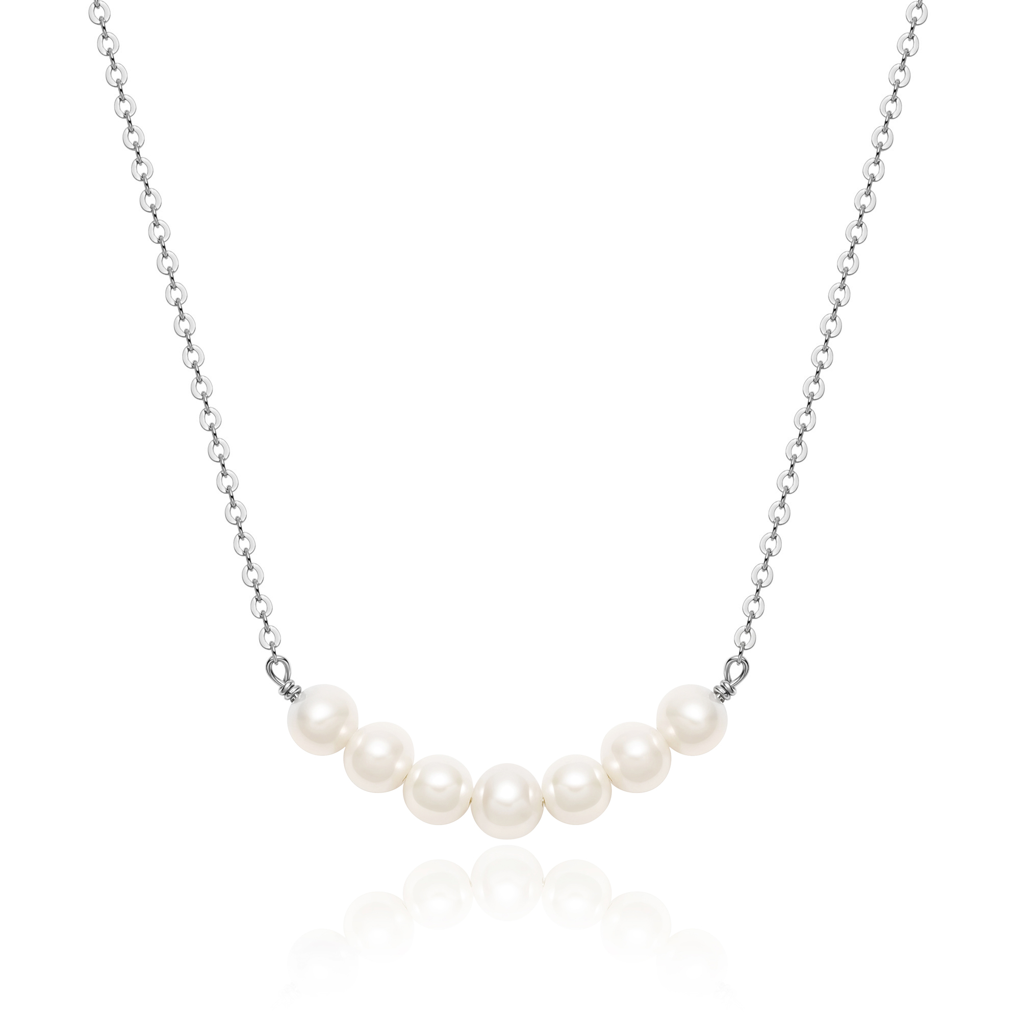 Organic Freshwater Pearl Bar Necklace Rhodium plated
